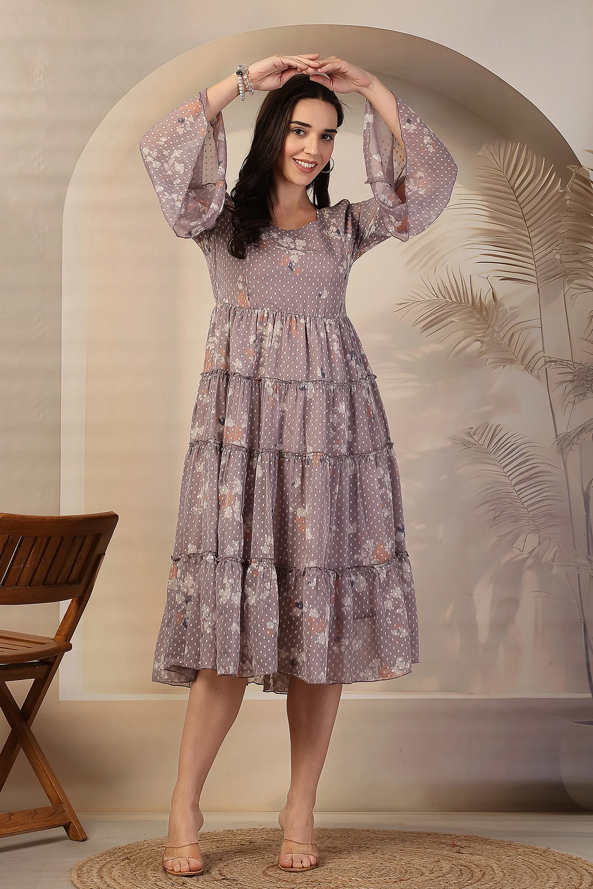 Blush Floral Printed Maternity Feeding Tiered Dress - Image 9