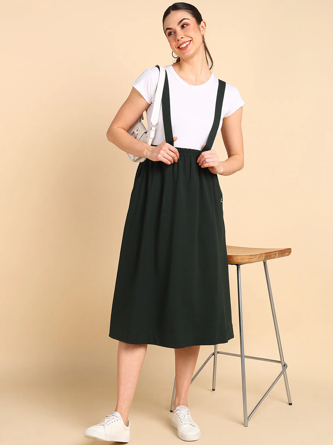 Bottle Green 100% Cotton Jersey Maternity Skirt with Detachable Strap & Pockets - Image 11