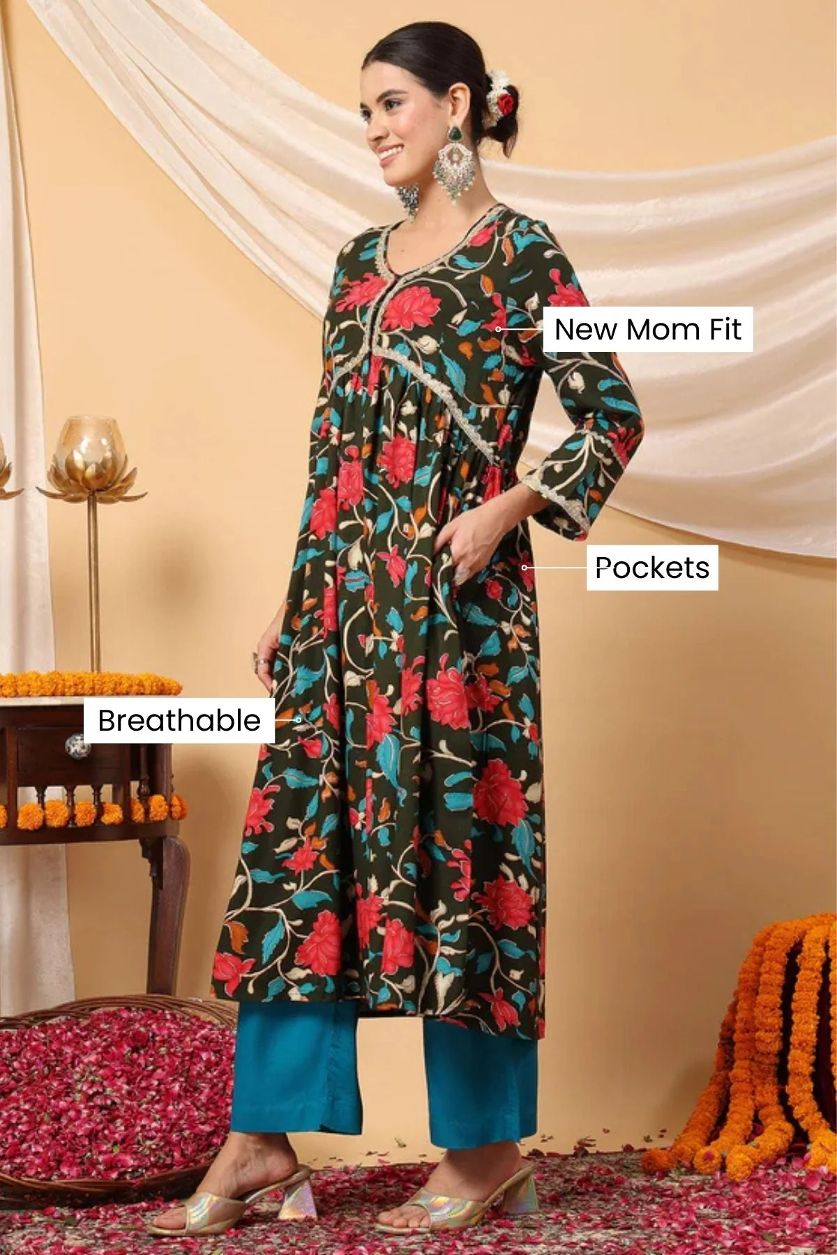 Bottle Green Zipless Feeding Maternity Suit Set - Image 14
