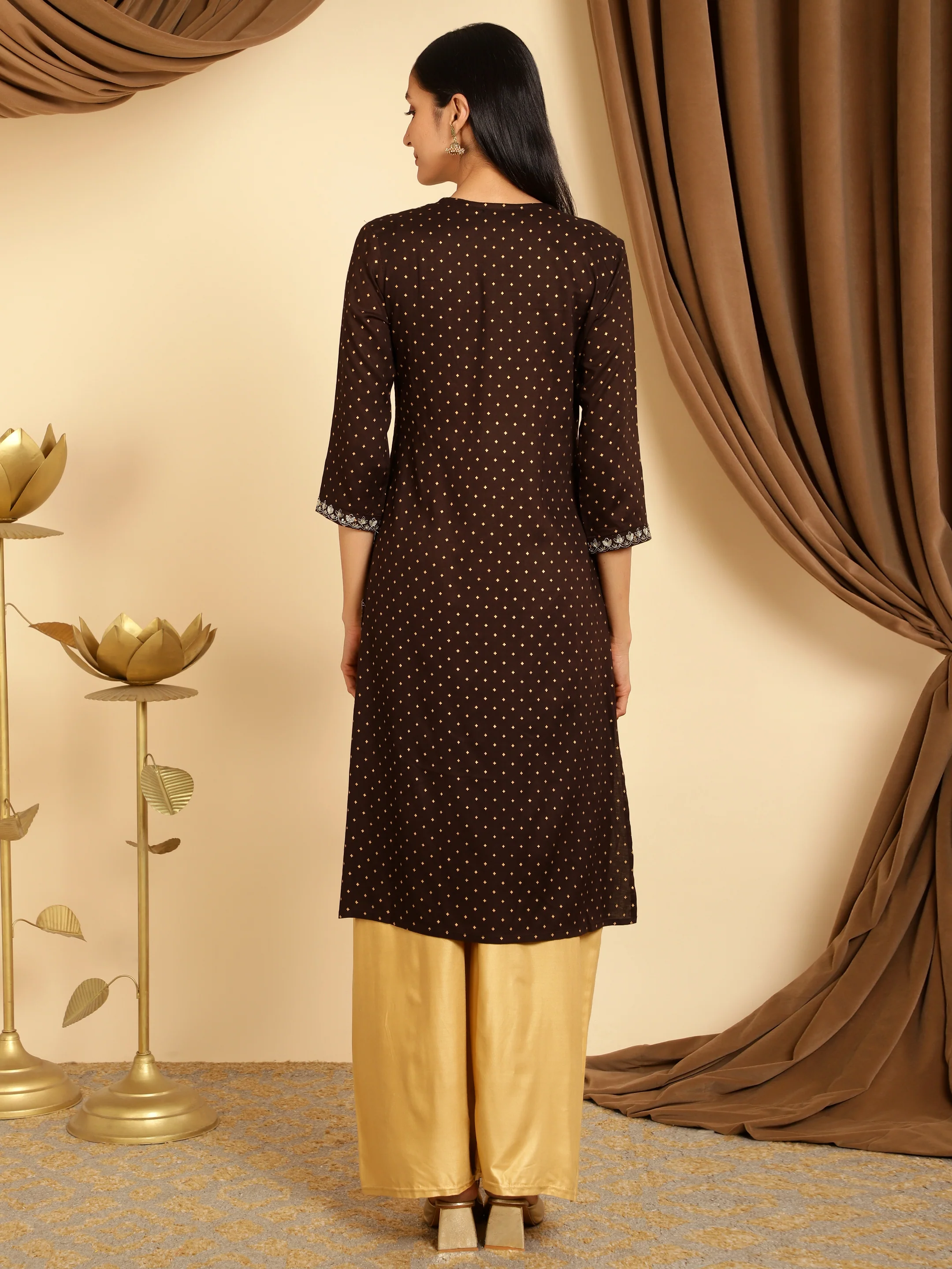 Brown sequins embroidered maternity kurti - Image 3