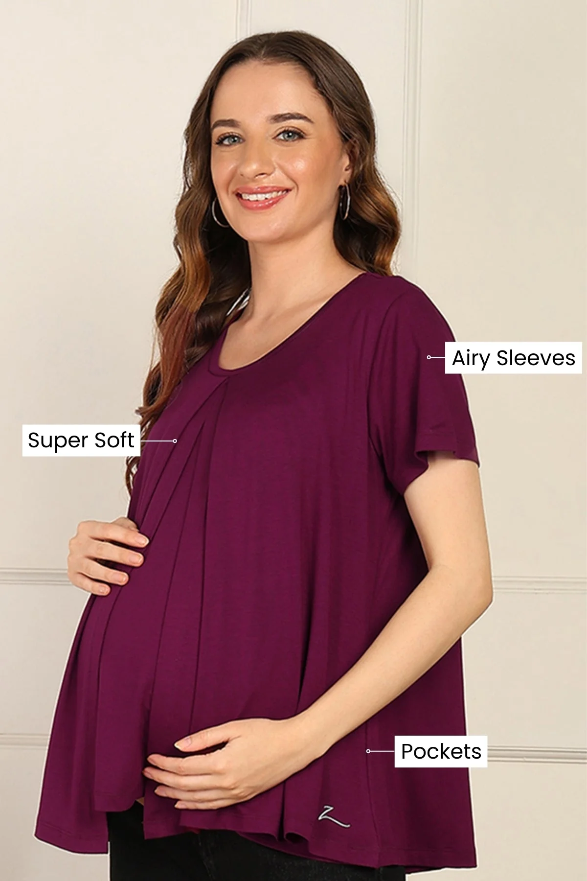 Burgundy Front & Back Pleated Zipless Nursing Top - Image 4