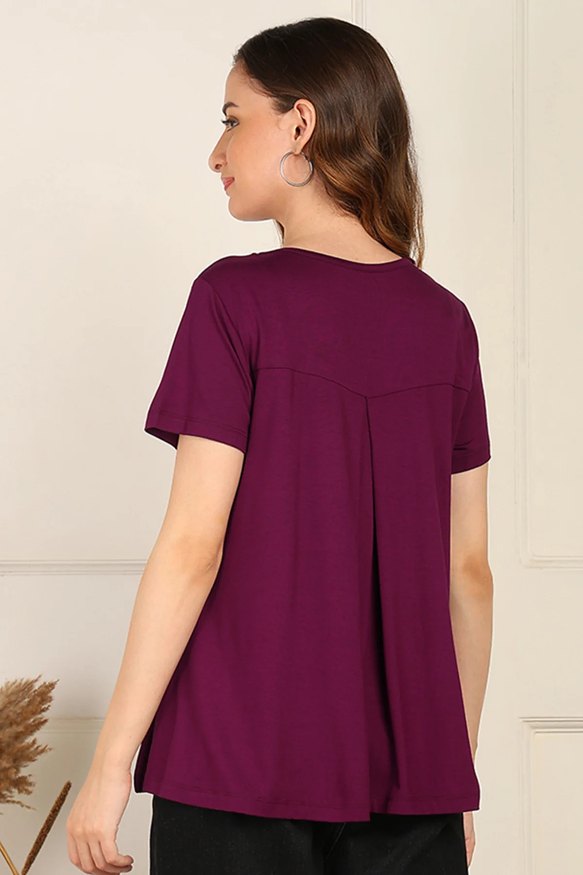 Burgundy Front & Back Pleated Zipless Nursing Top - Image 5