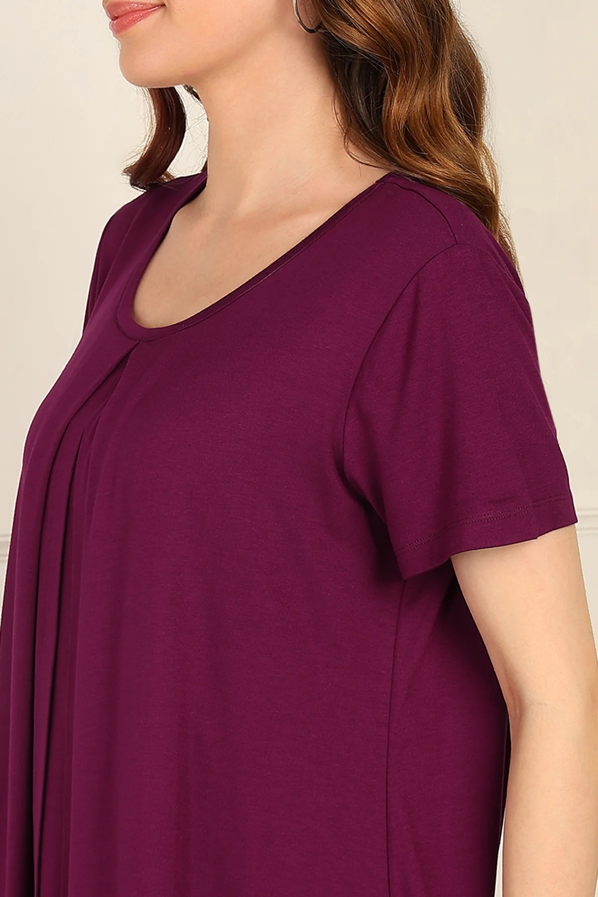 Burgundy Front & Back Pleated Zipless Nursing Top - Image 7
