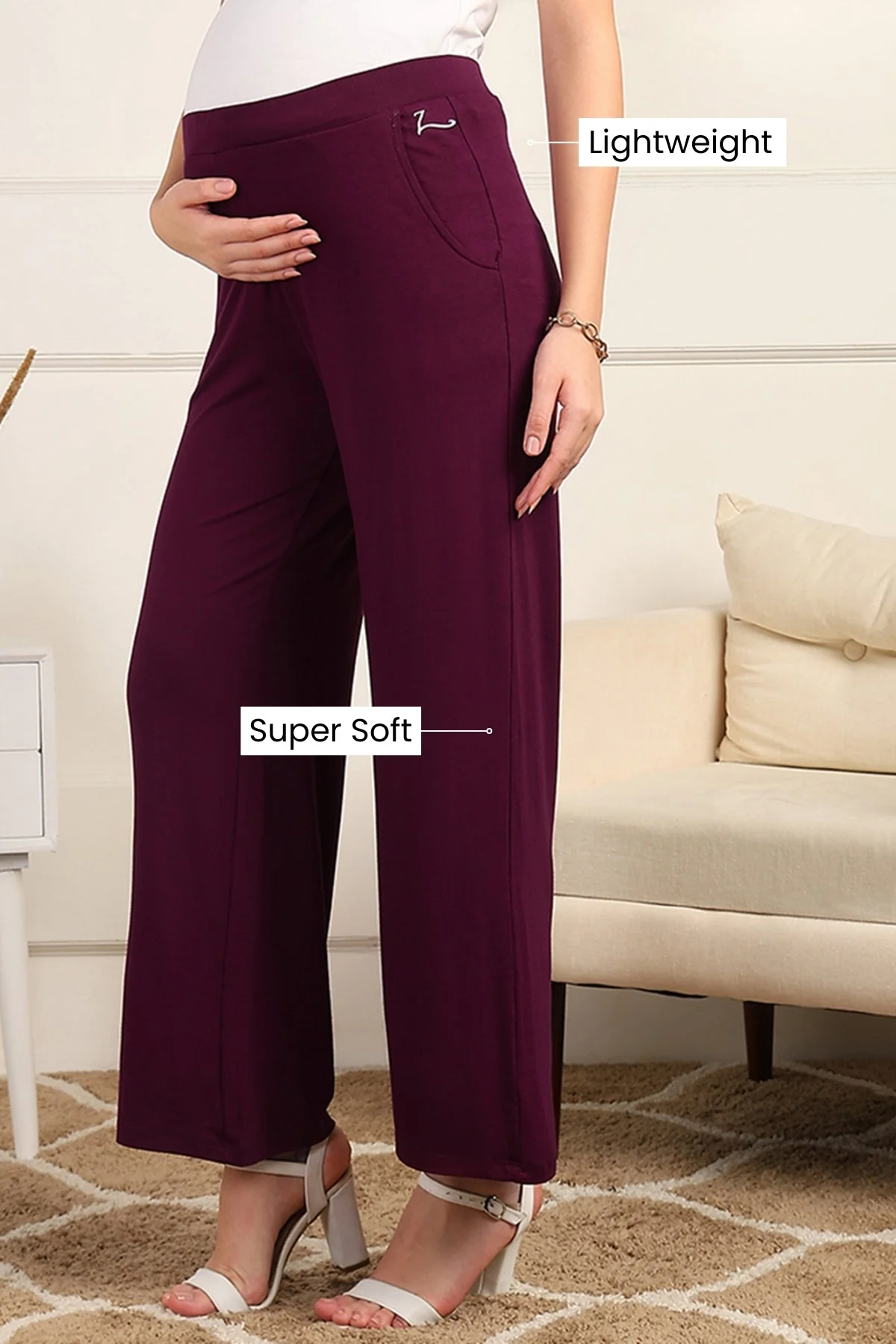 Burgundy High Waist Maternity Palazzo - Image 3