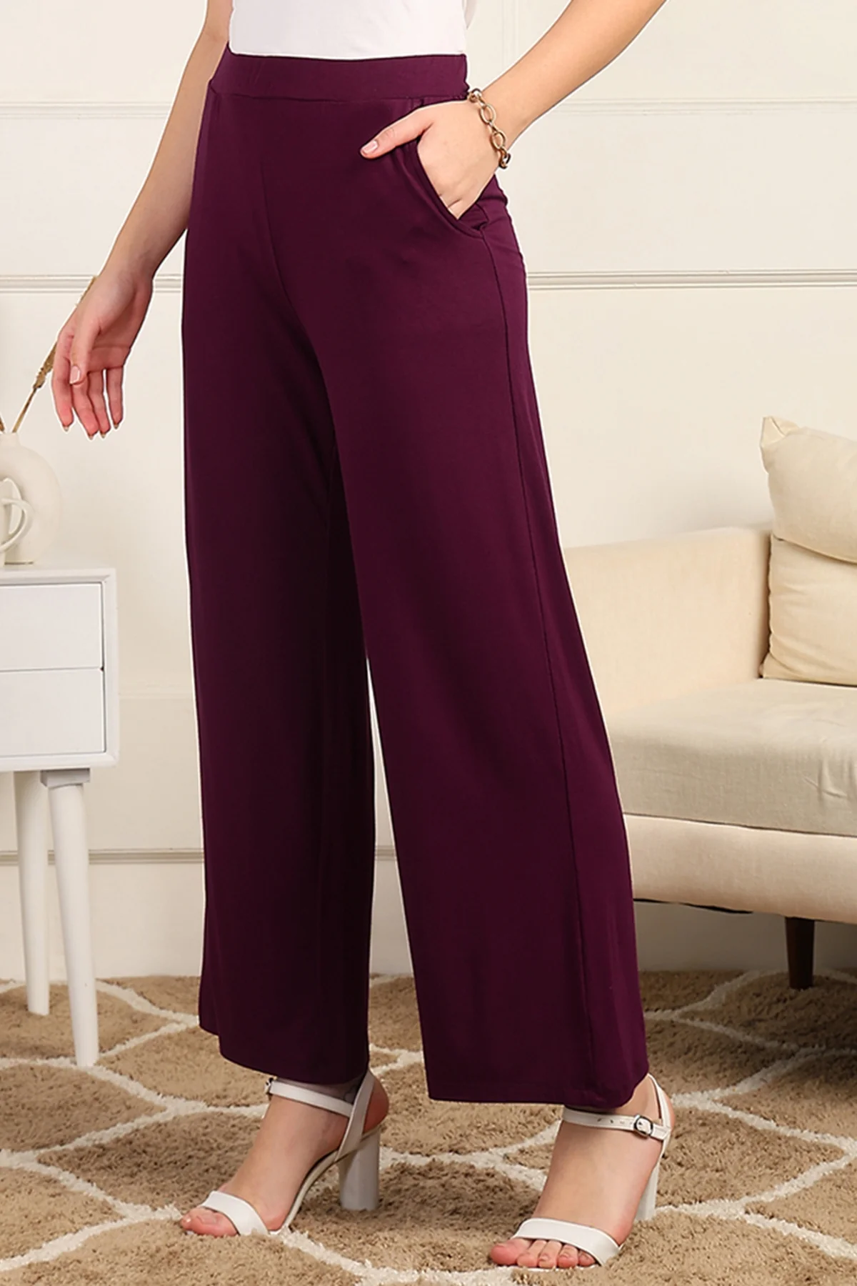 Burgundy High Waist Maternity Palazzo - Image 4