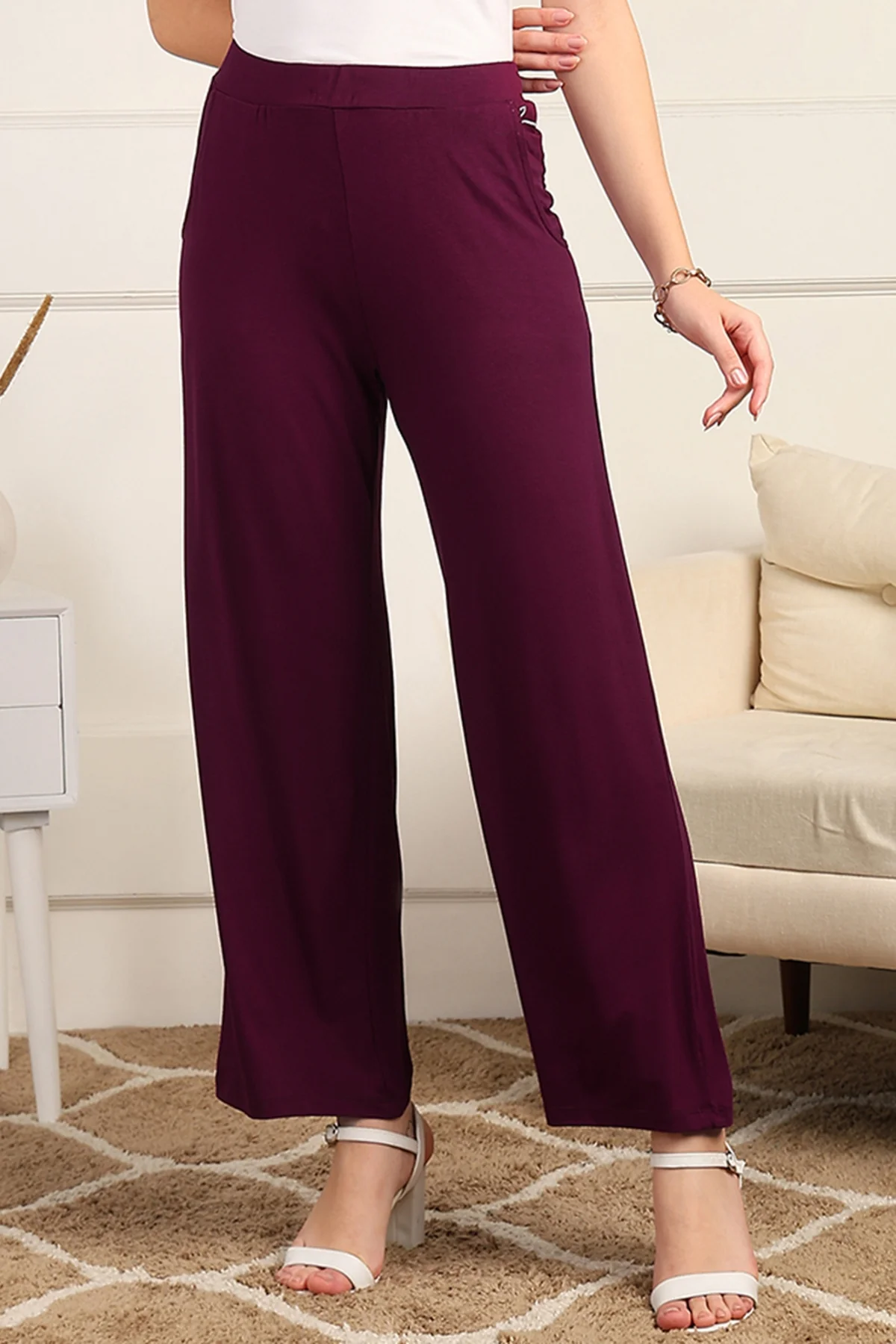 Burgundy High Waist Maternity Palazzo - Image 8