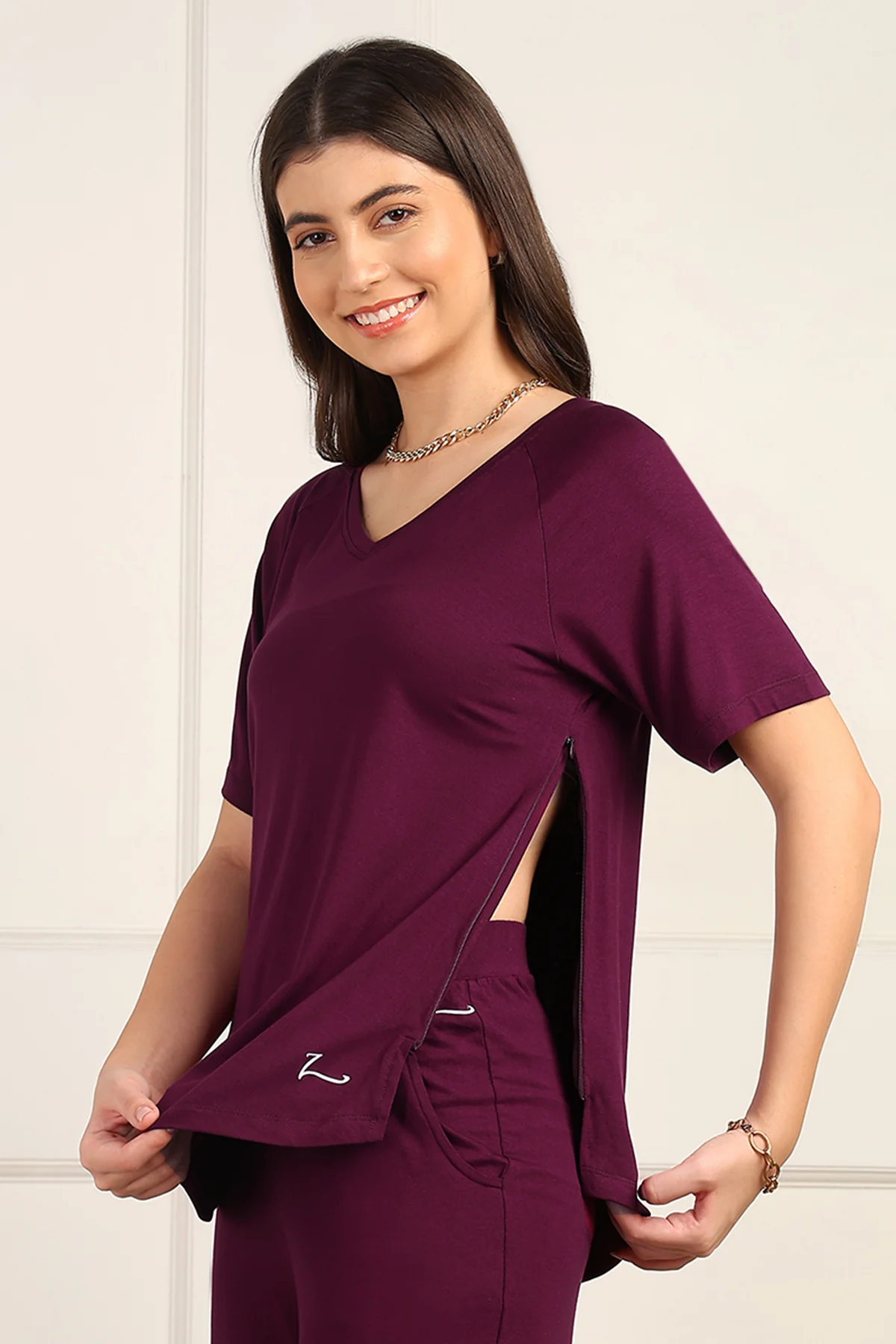Burgundy Maternity Pajama Set - Image 12