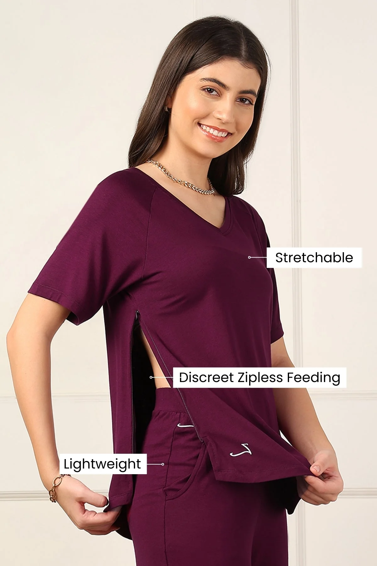 Burgundy Maternity Pajama Set - Image 3