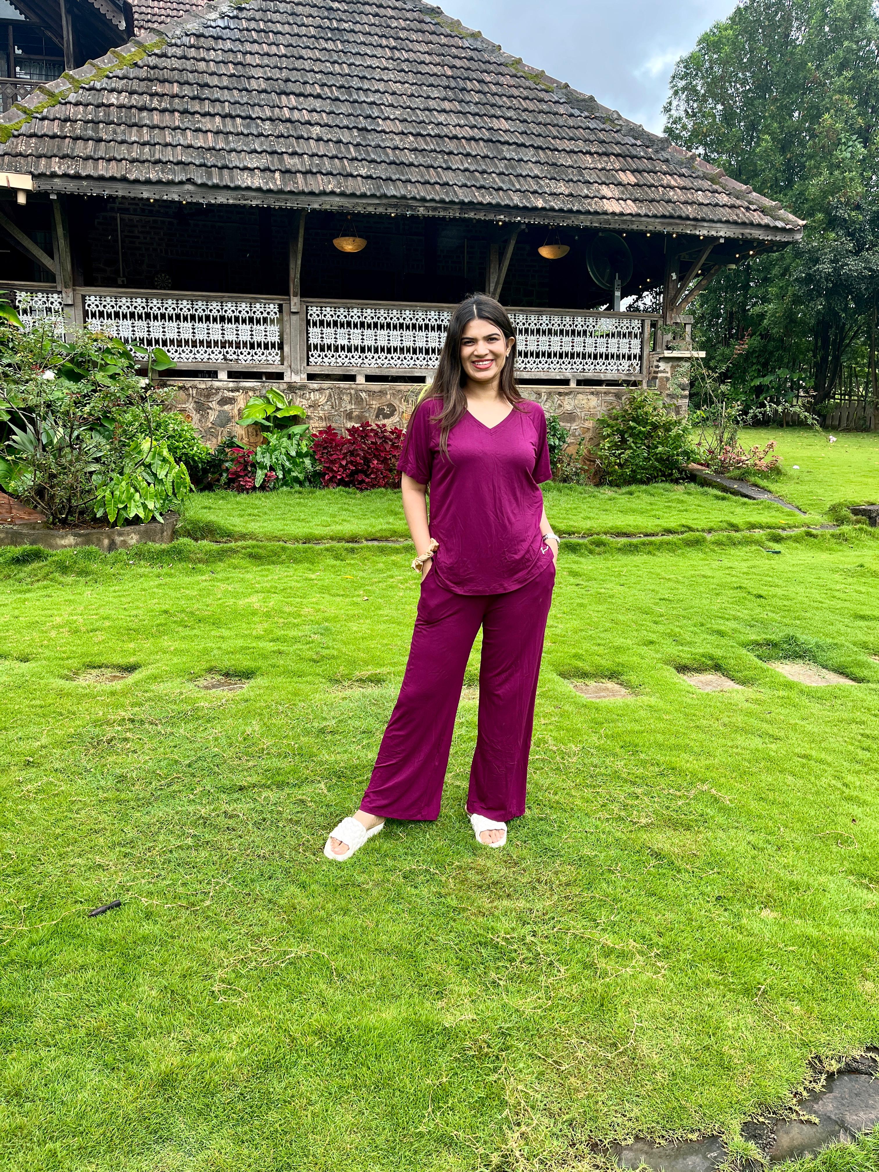 Burgundy Solid Nursing Top with Side Zip Access - Image 11