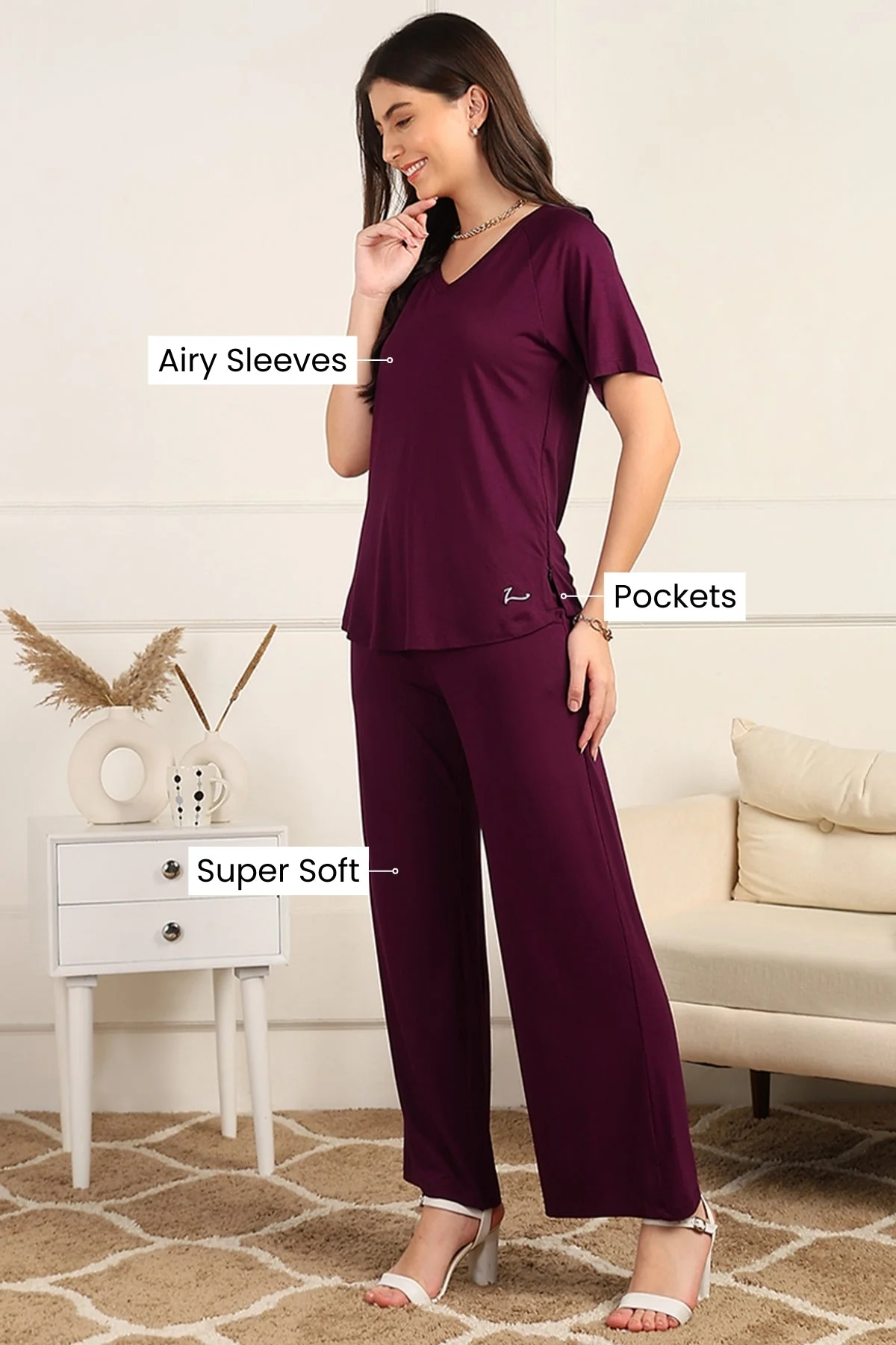 Burgundy Maternity Pajama Set - Image 5