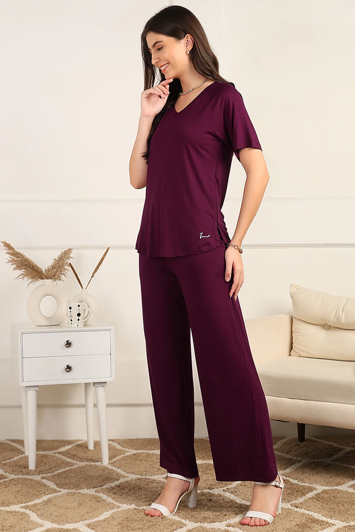 Burgundy Maternity Pajama Set - Image 9