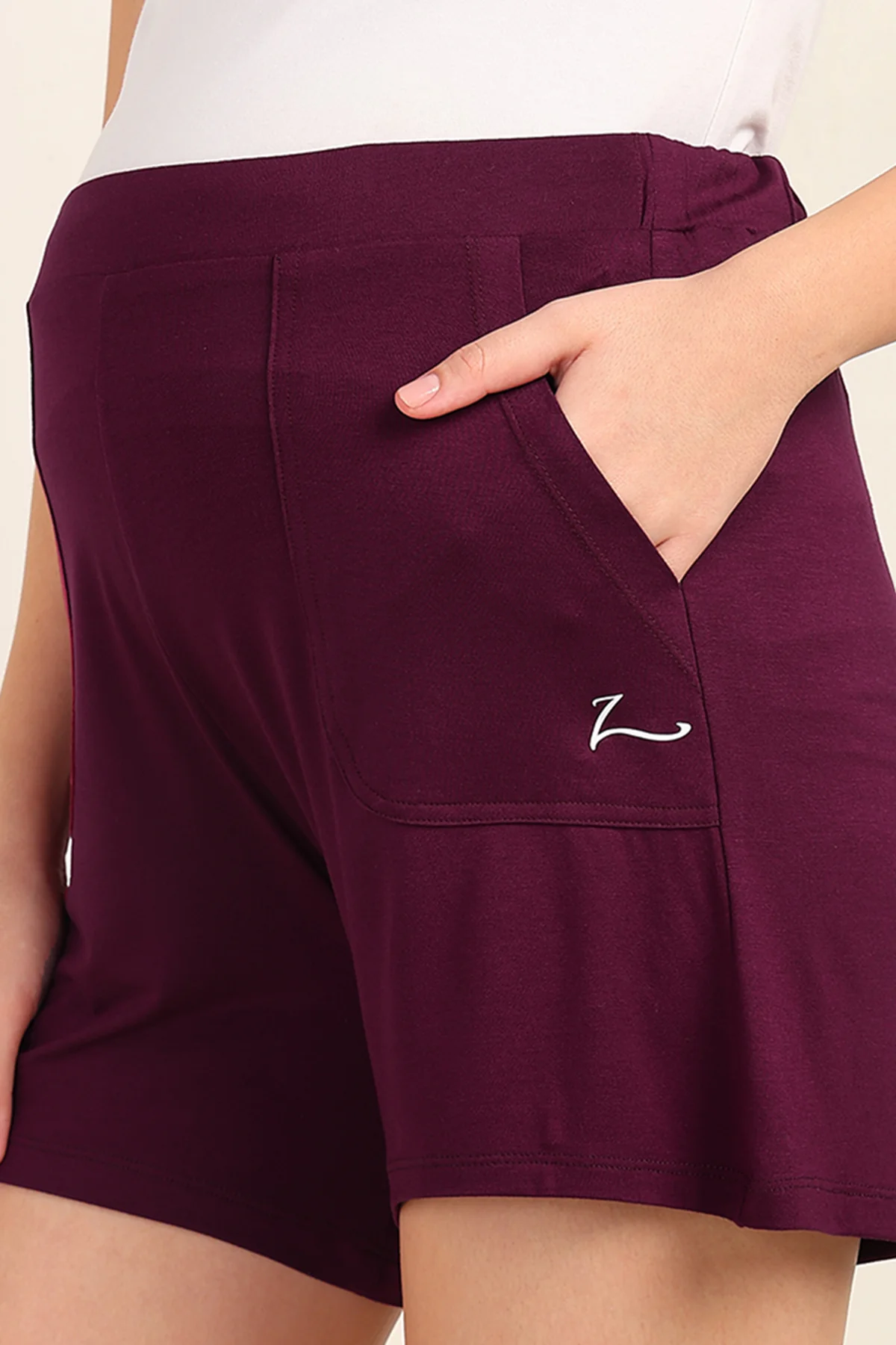 Burgundy Mid-Rise Maternity Shorts (Pregnancy & Postpartum) - Image 6