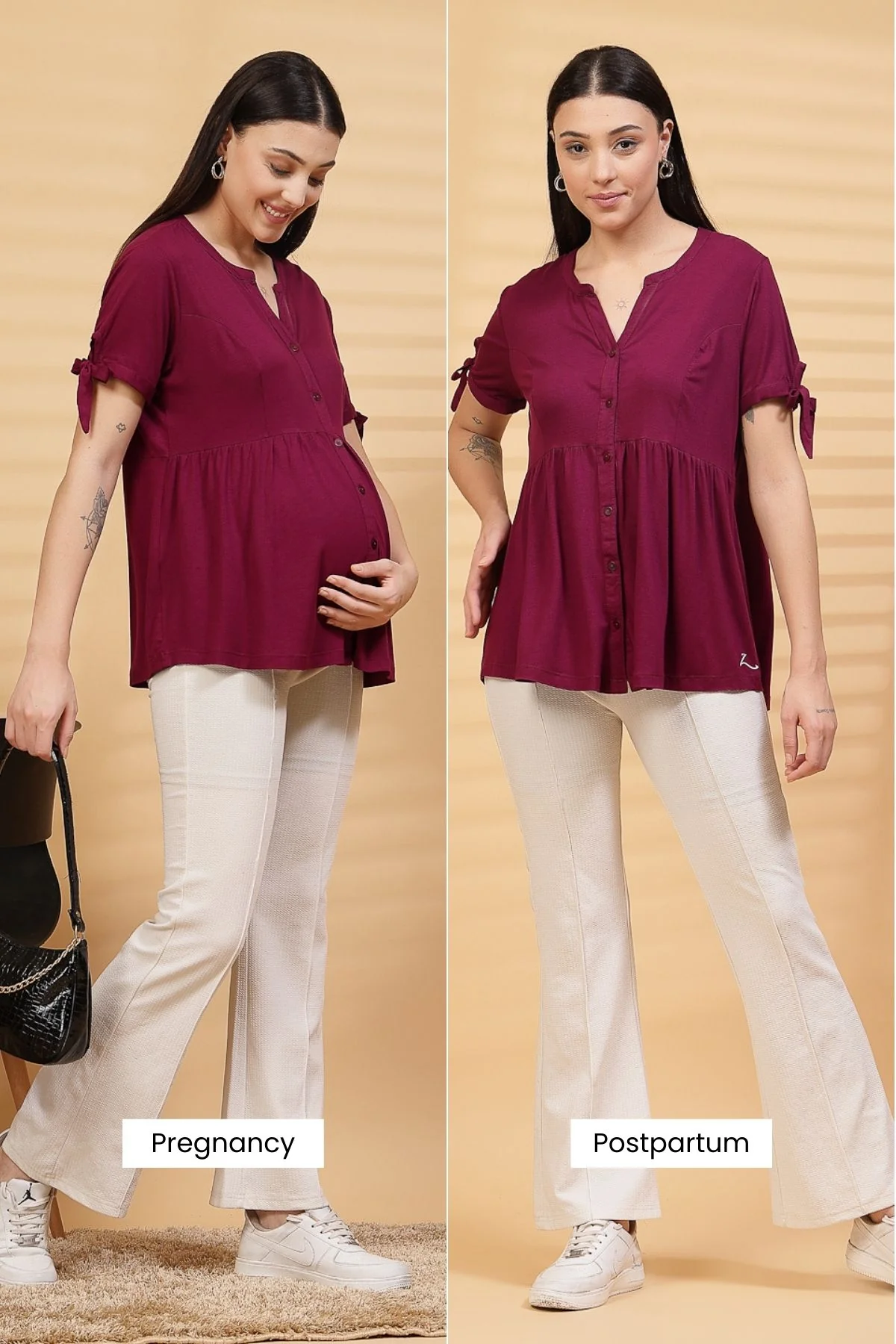 Burgundy Solid Button Top For Zipless Feeding - Image 4