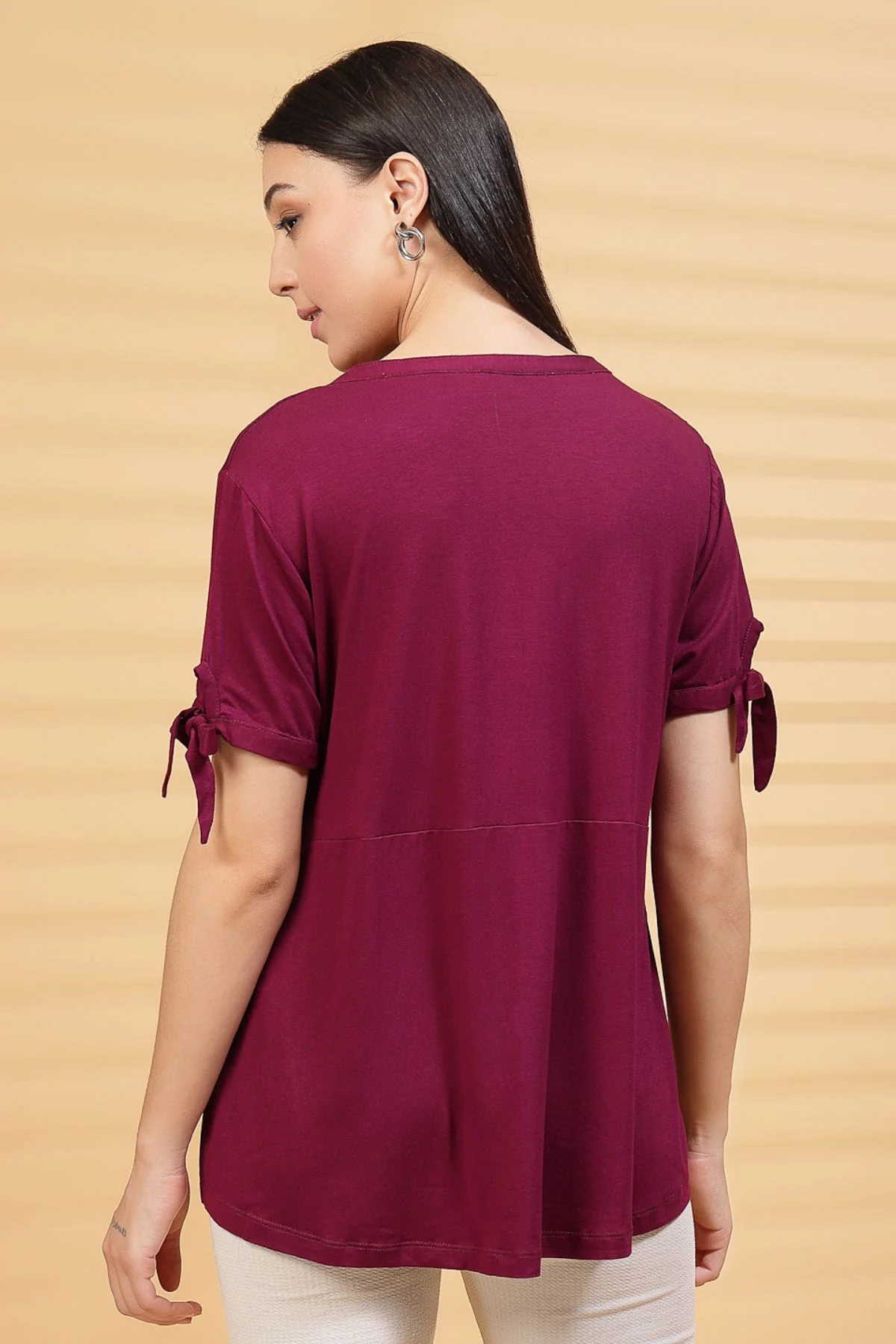 Burgundy Solid Button Top For Zipless Feeding - Image 5