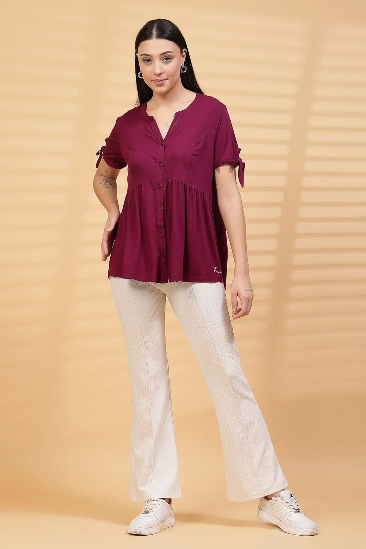 Burgundy Solid Button Top For Zipless Feeding - Image 8