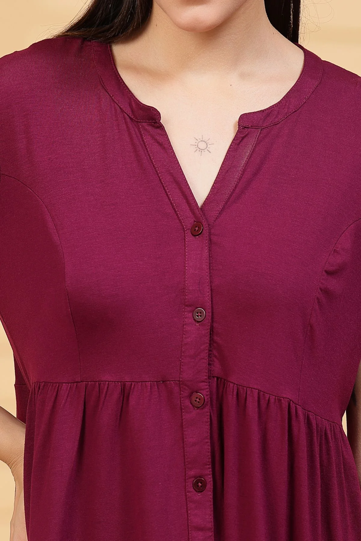 Burgundy Solid Button Top For Zipless Feeding - Image 9