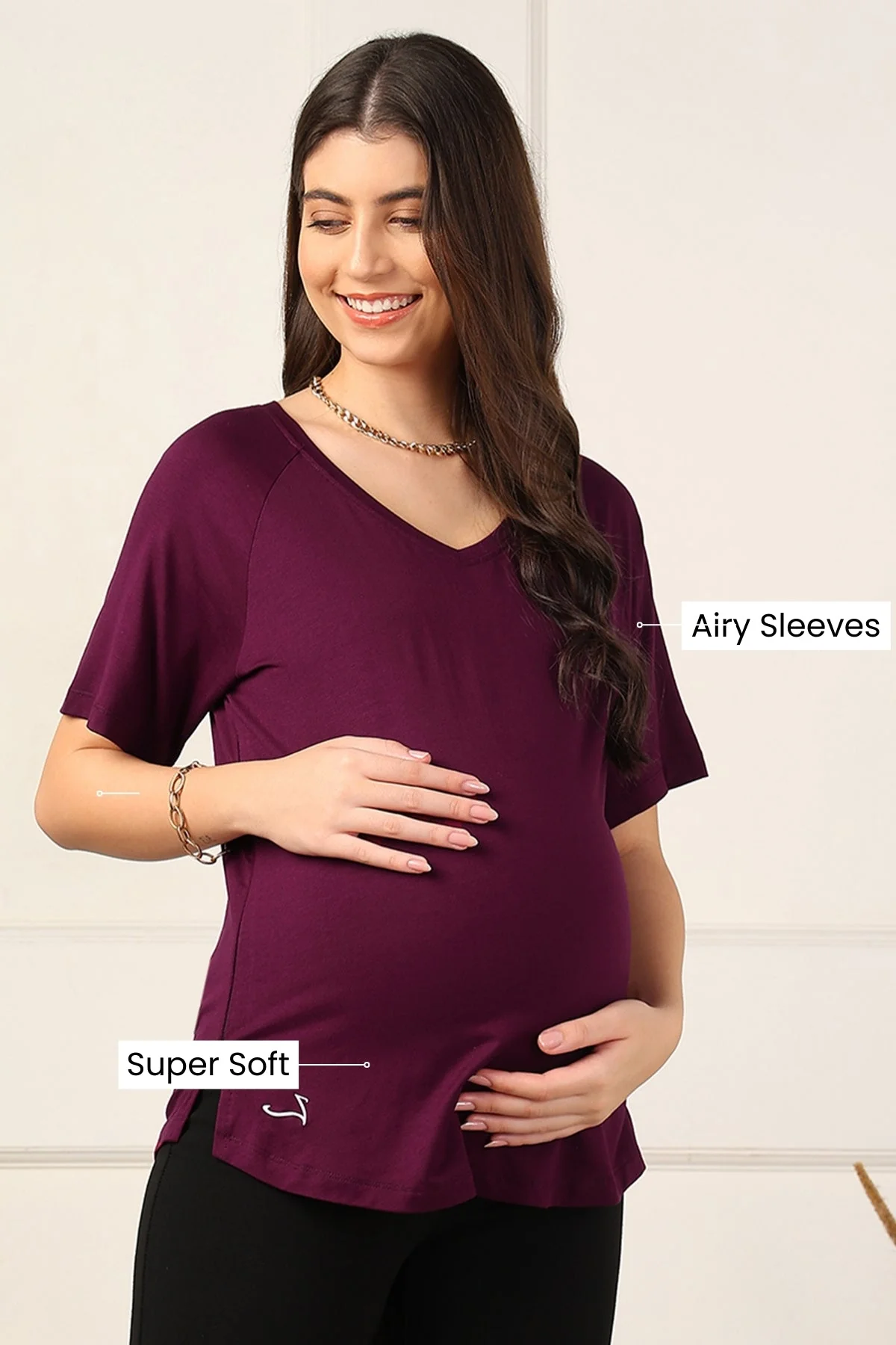 Burgundy Solid Nursing Top with Side Zip Access - Image 4