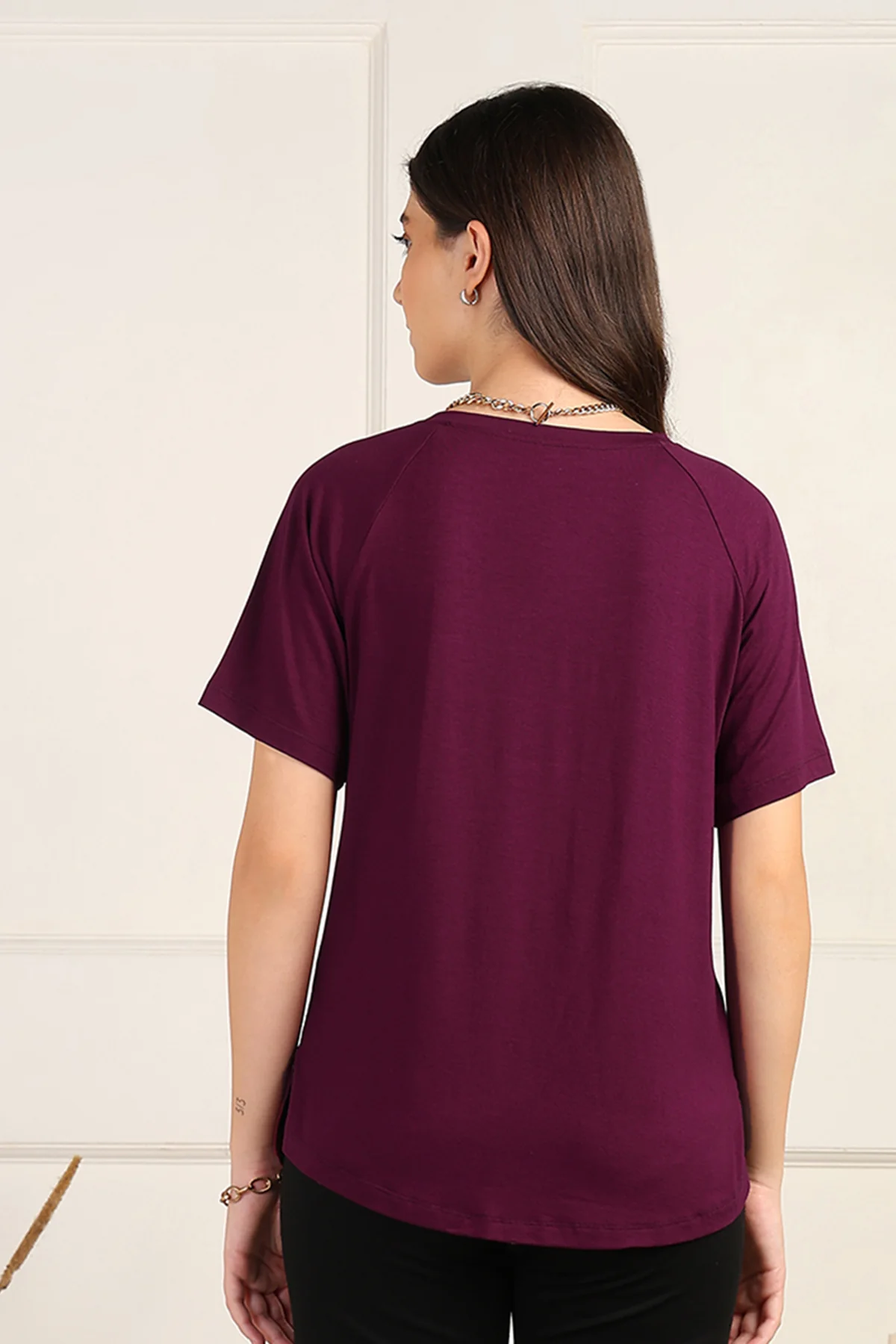 Burgundy Solid Nursing Top with Side Zip Access - Image 5