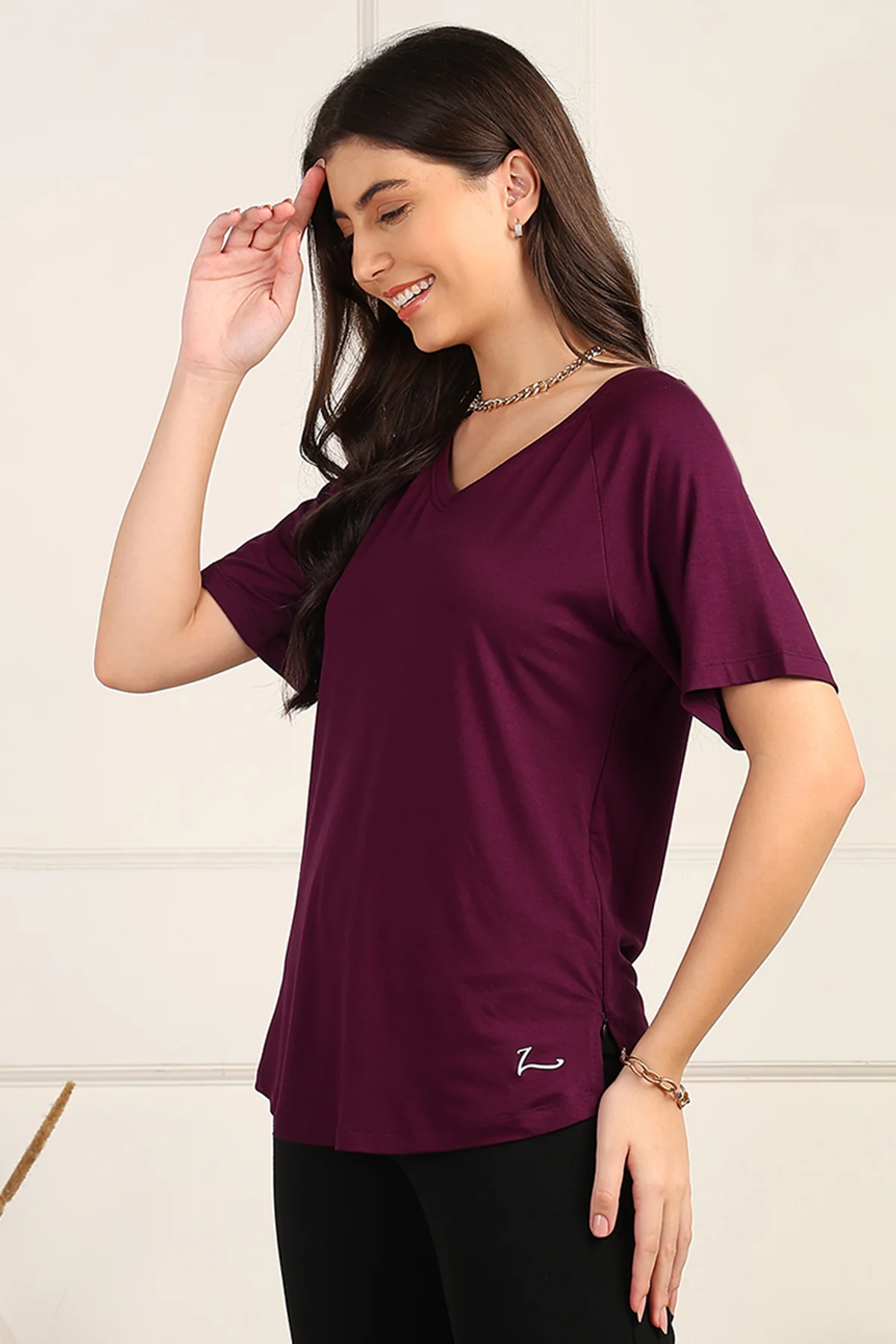 Burgundy Solid Nursing Top with Side Zip Access - Image 7