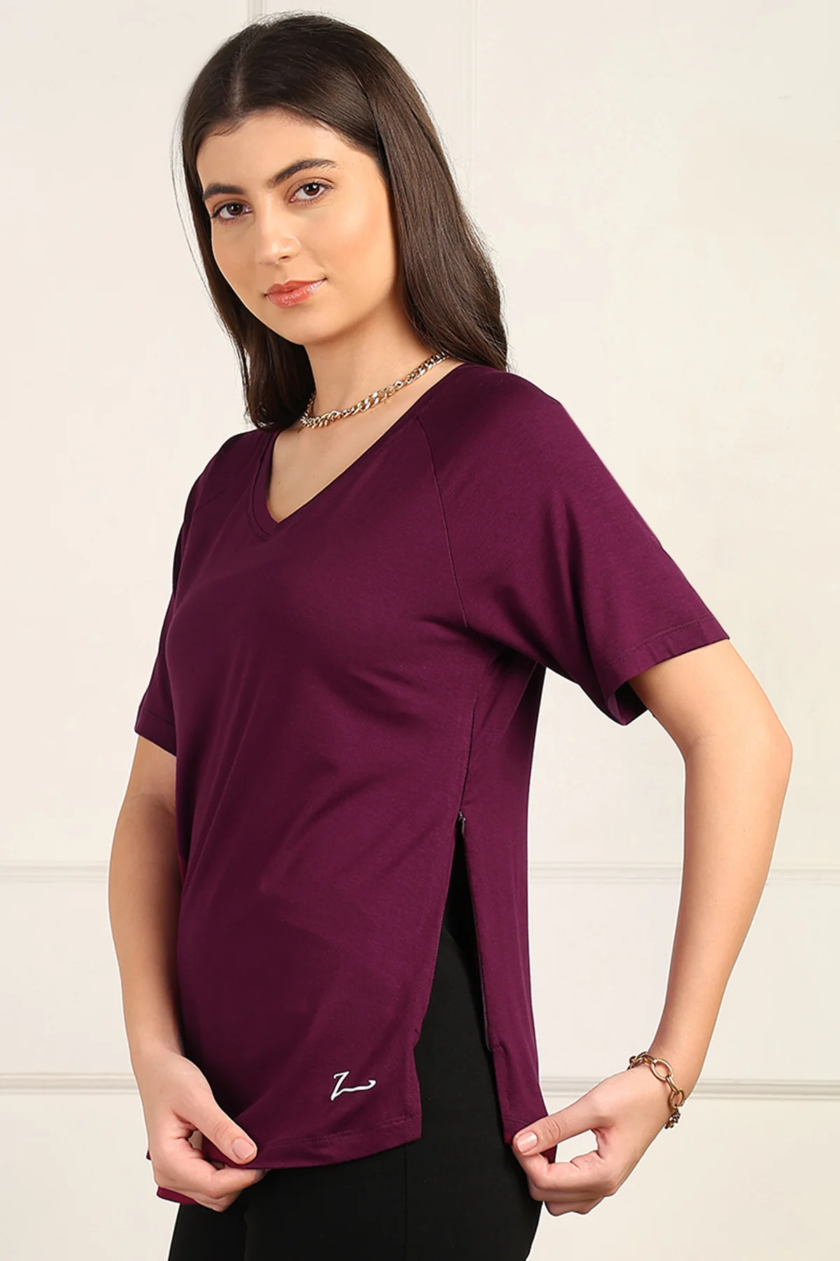 Burgundy Solid Nursing Top with Side Zip Access - Image 8