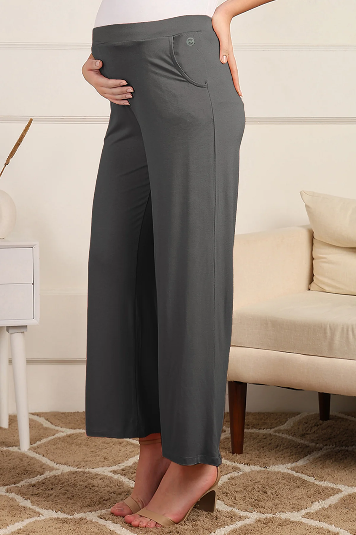 Charcoal Grey High Waist Maternity Palazzo - Image 6