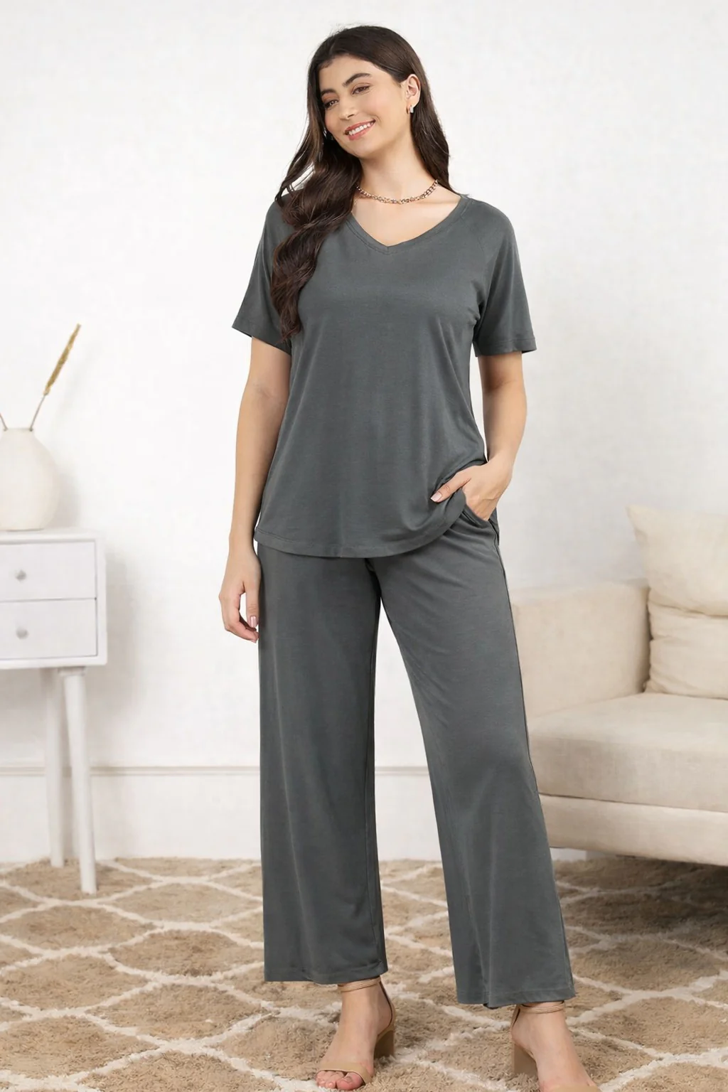 Charcoal Grey Maternity Pajama Set - Image 3