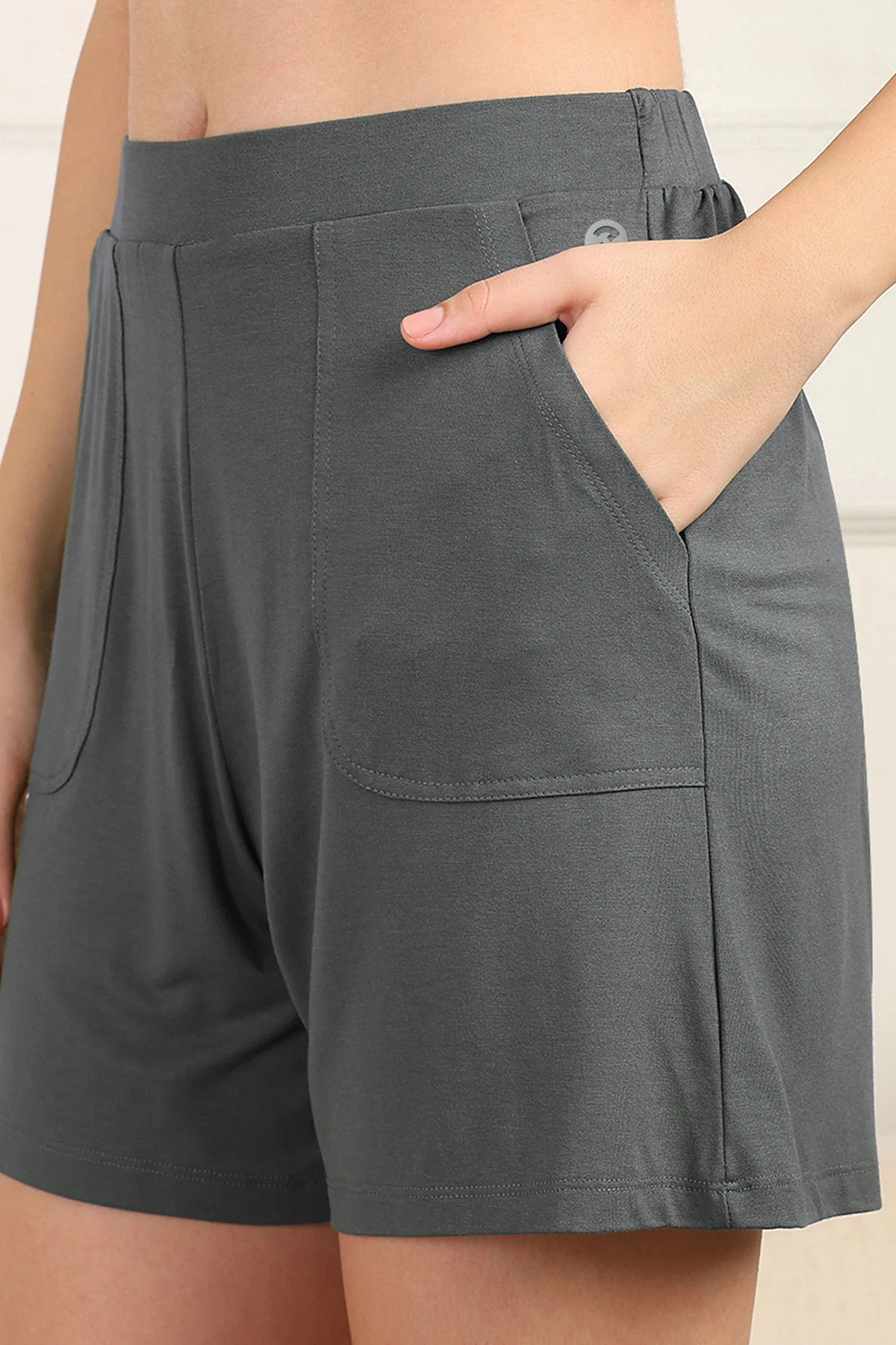 Charcoal Grey Mid-Rise Maternity Shorts (Pregnancy & Postpartum) - Image 6