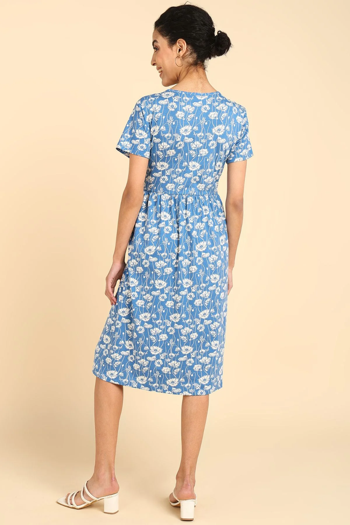 Blue Printed Maternity Zipless Feeding Dress - Image 6