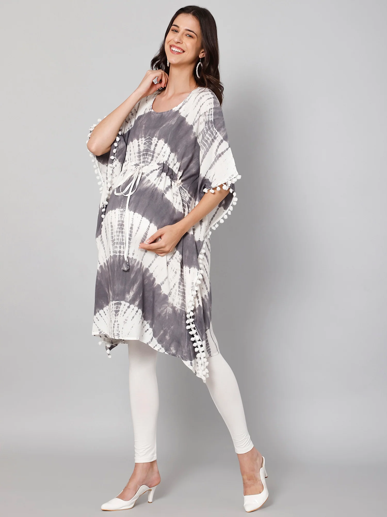 Silvery Maternity Nursing Kaftan Long Top - Image 5