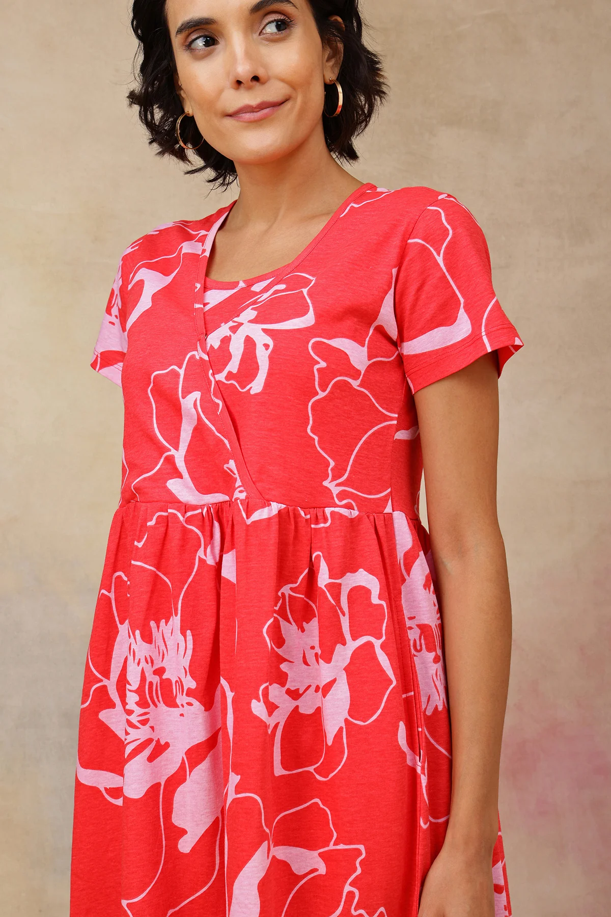 Coral Printed Maternity Zipless Feeding Dress - Image 6