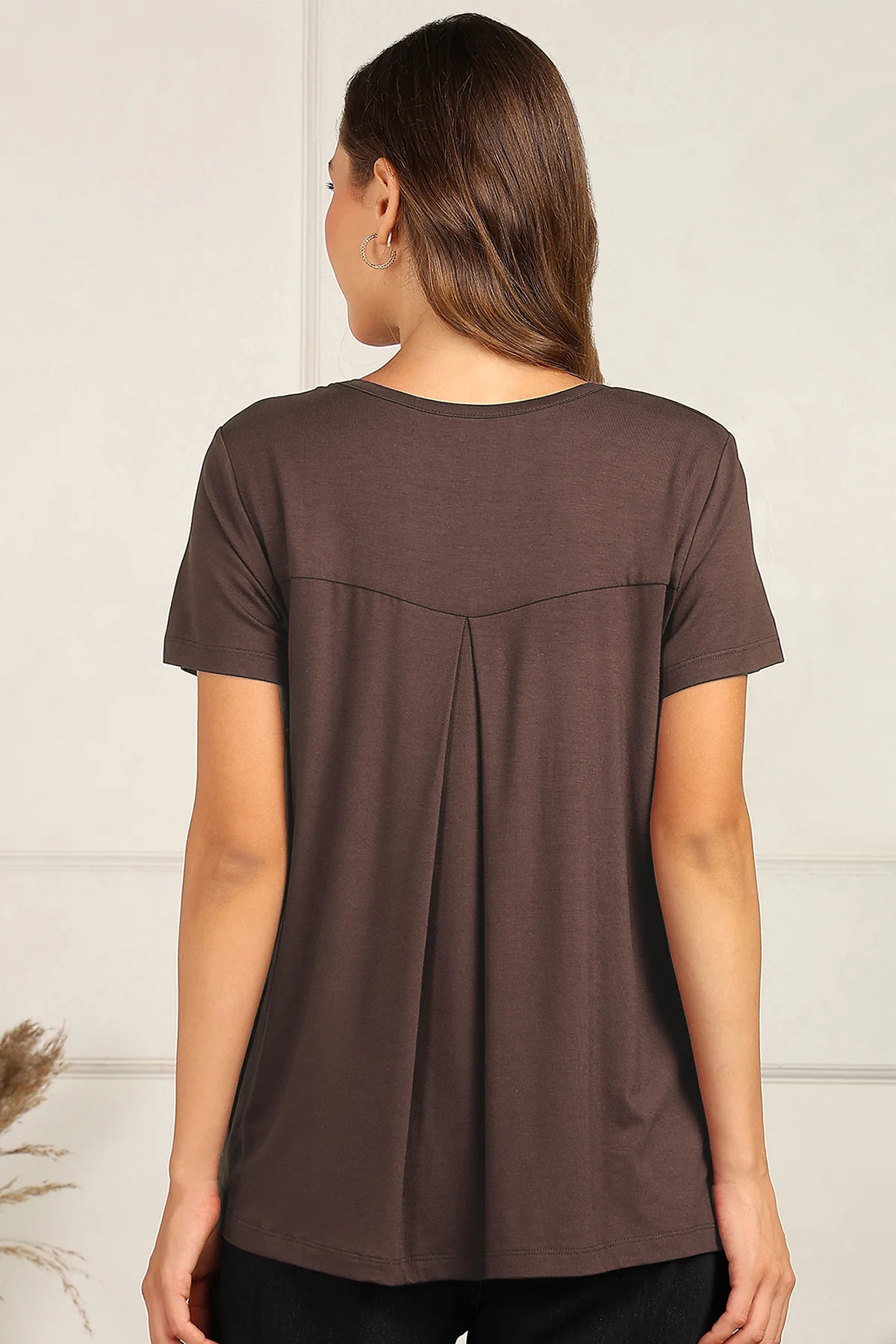 Dark Chocolate Front & Back Pleated Zipless Nursing Top - Image 3