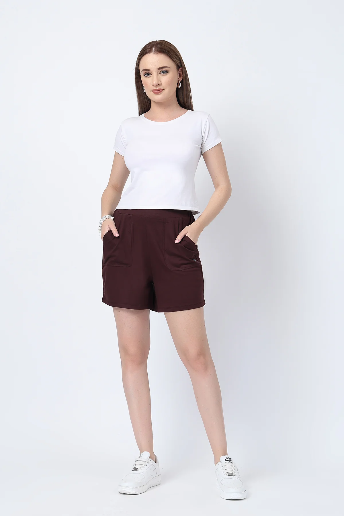 Dark Chocolate Mid-Rise Maternity Shorts (Pregnancy & Postpartum) - Image 5