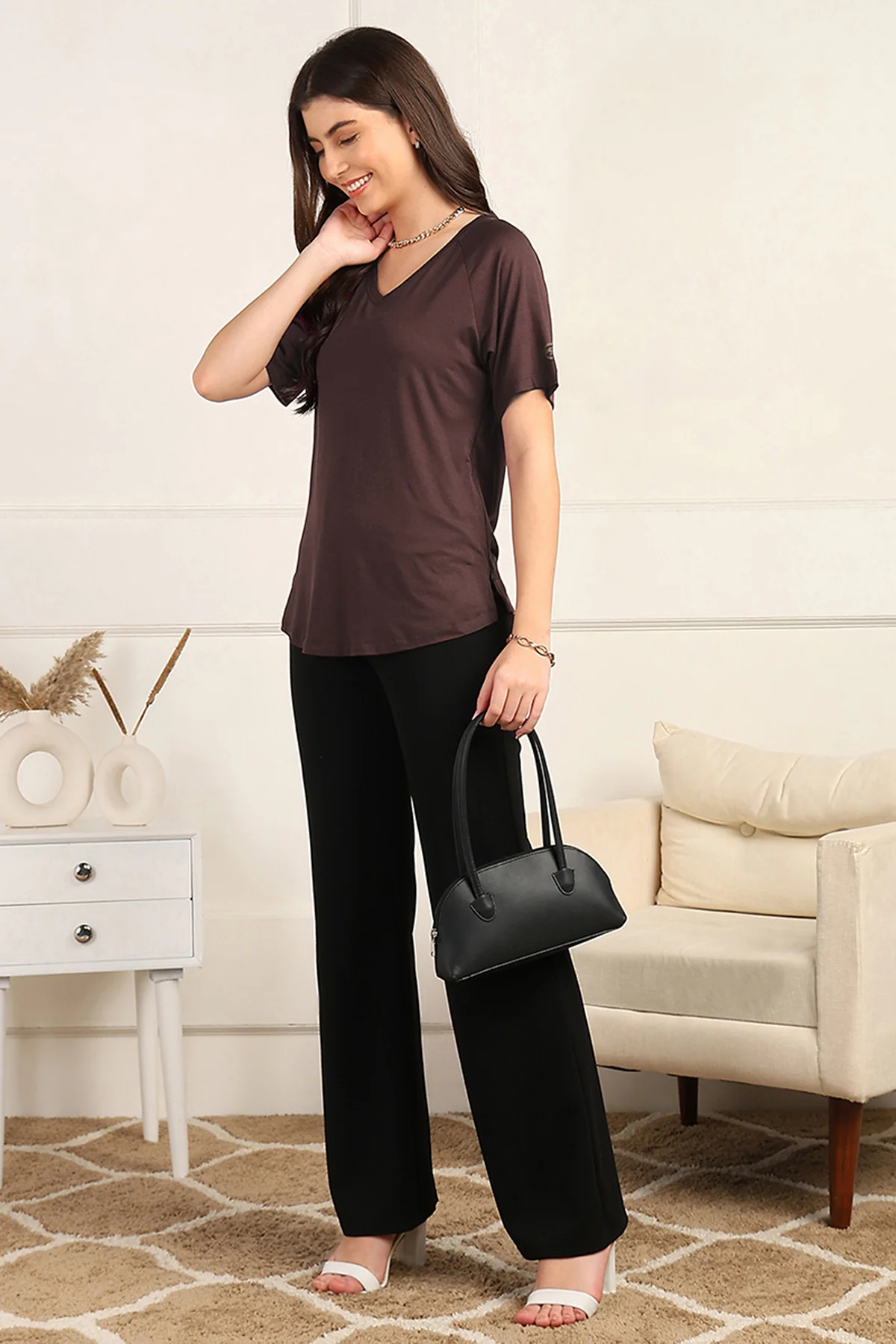 Dark Chocolate Solid Nursing Top with Side Zip Access - Image 7