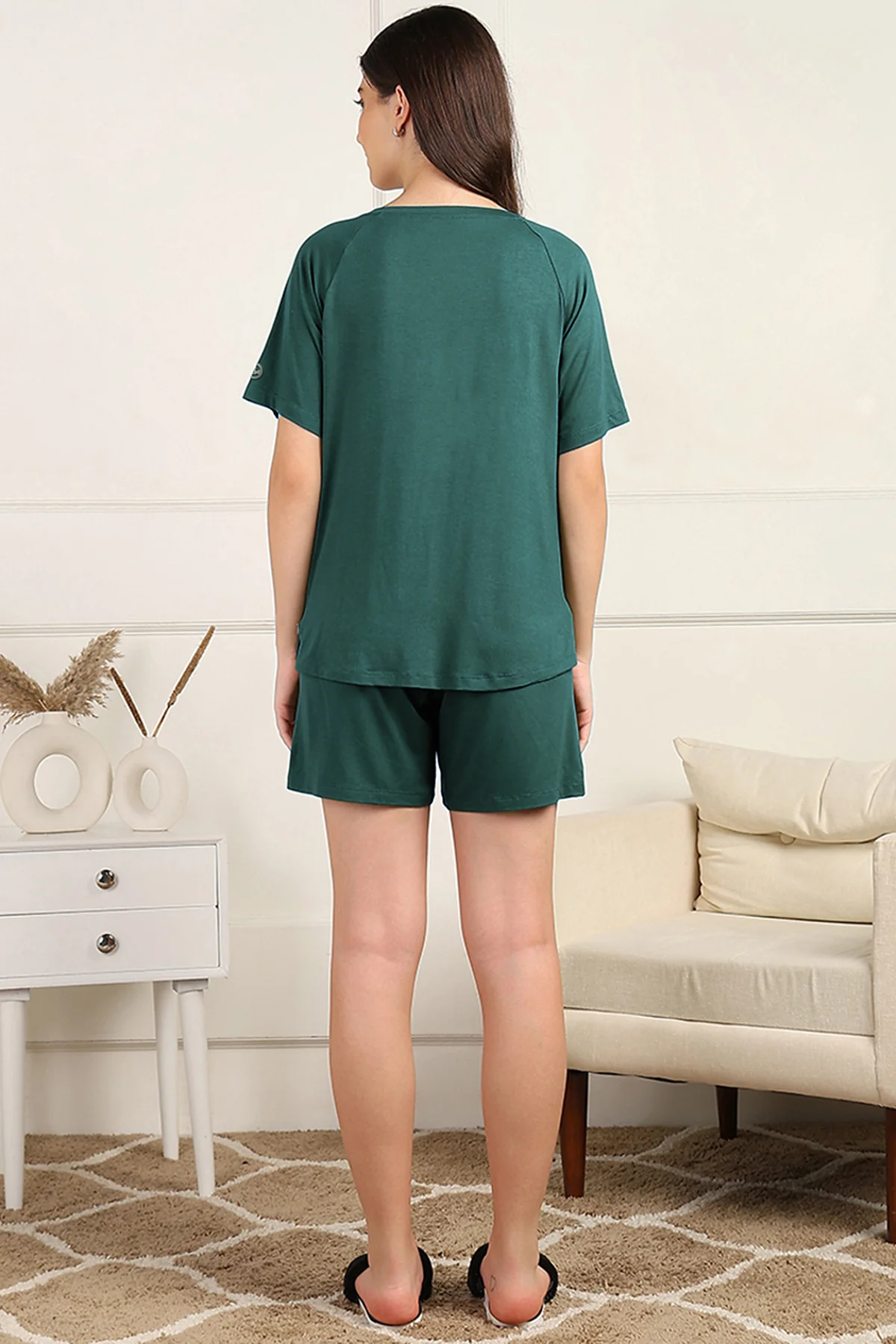 Deep Emerald Maternity Nursing Top & Shorts Set - Image 2