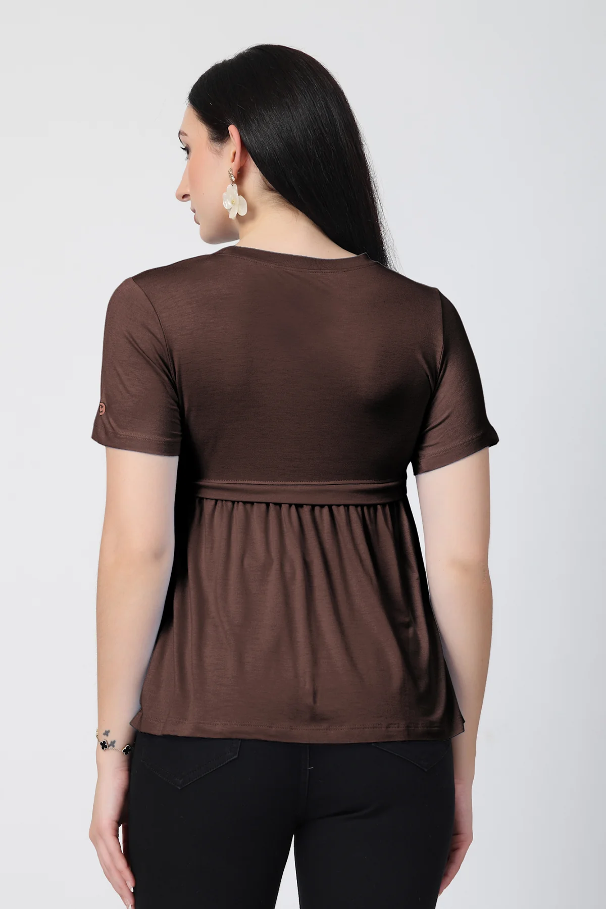 Dark Chocolate Maternity Zipless Feeding Gathered Top - Image 3