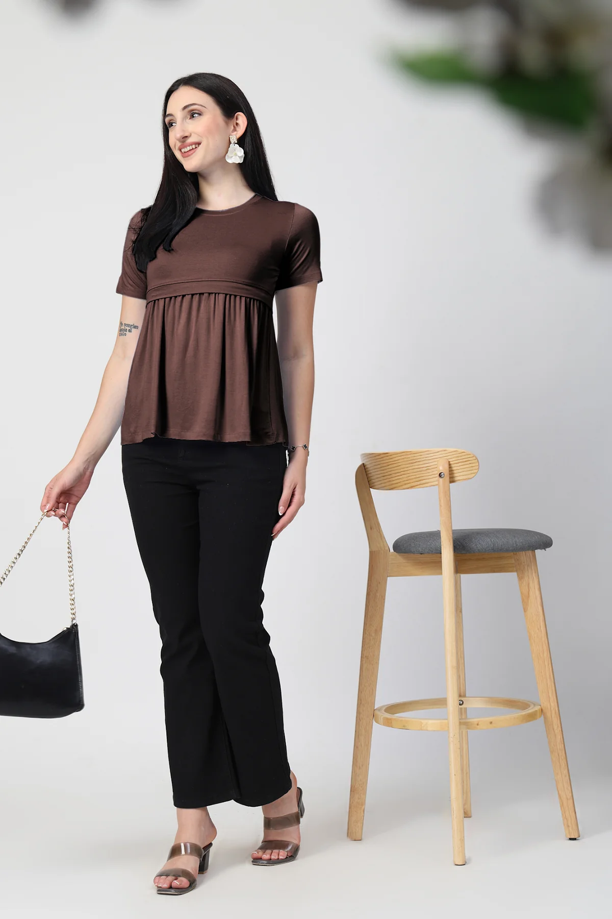 Dark Chocolate Maternity Zipless Feeding Gathered Top - Image 6