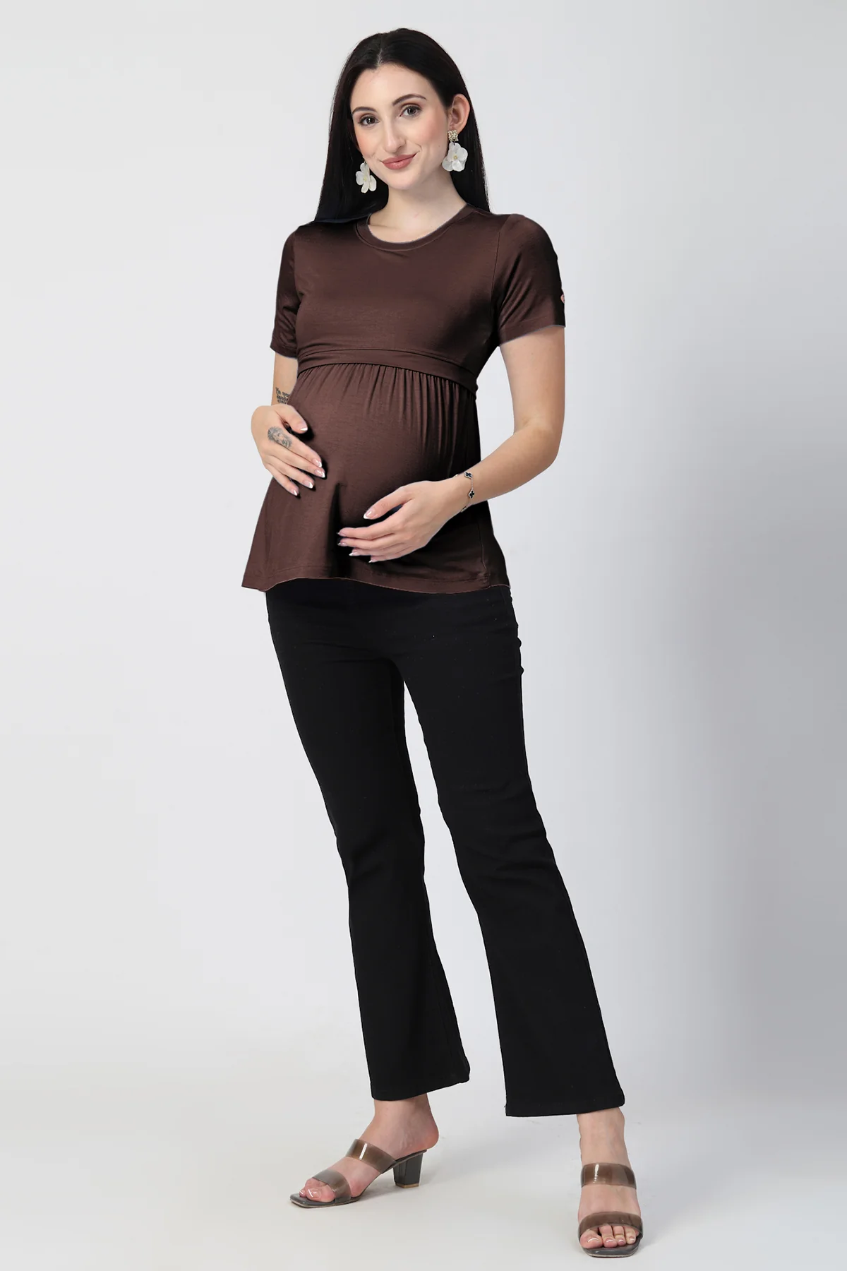 Dark Chocolate Maternity Zipless Feeding Gathered Top - Image 7
