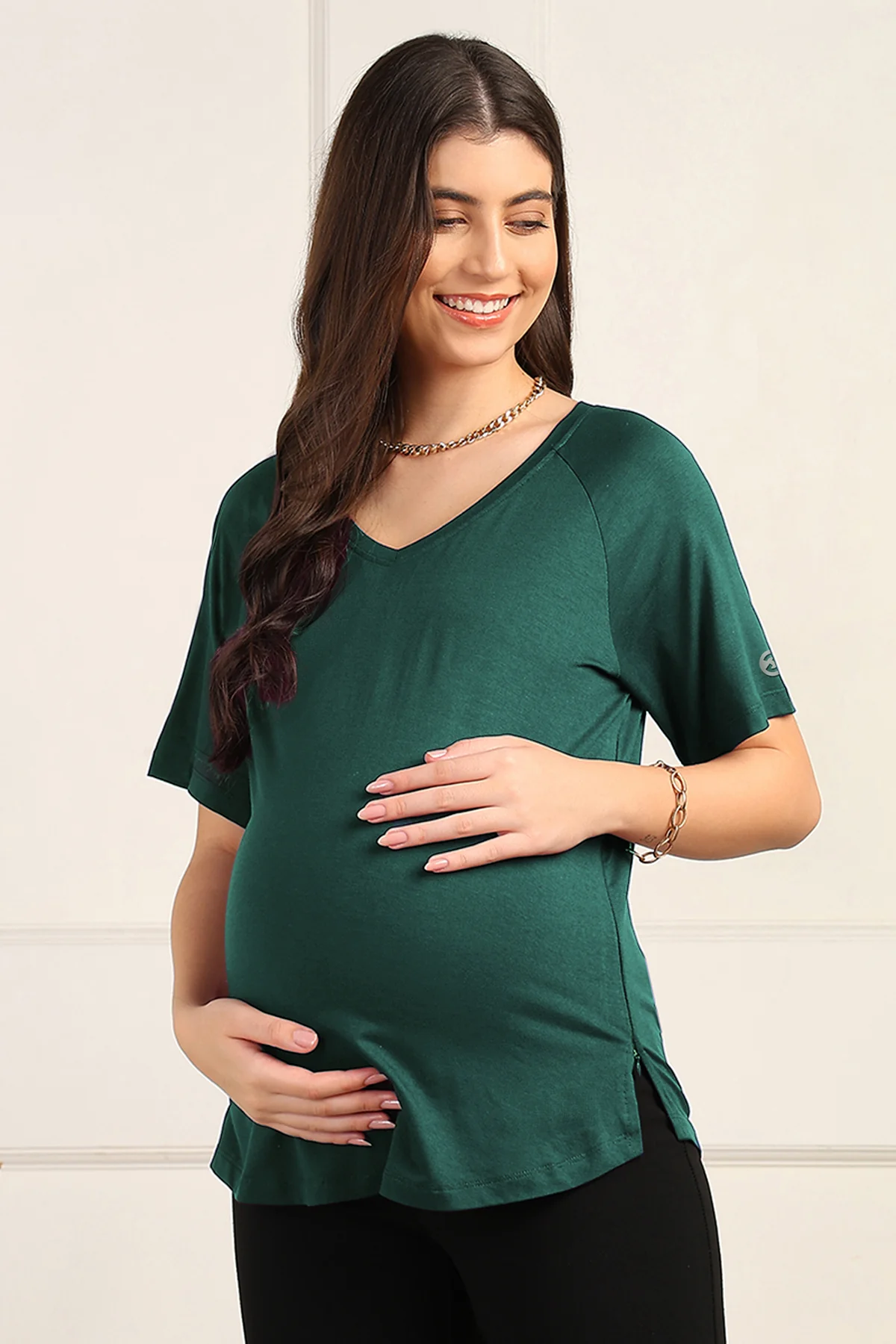 Deep Emerald Solid Nursing Top with Side Zip Access - Image 4