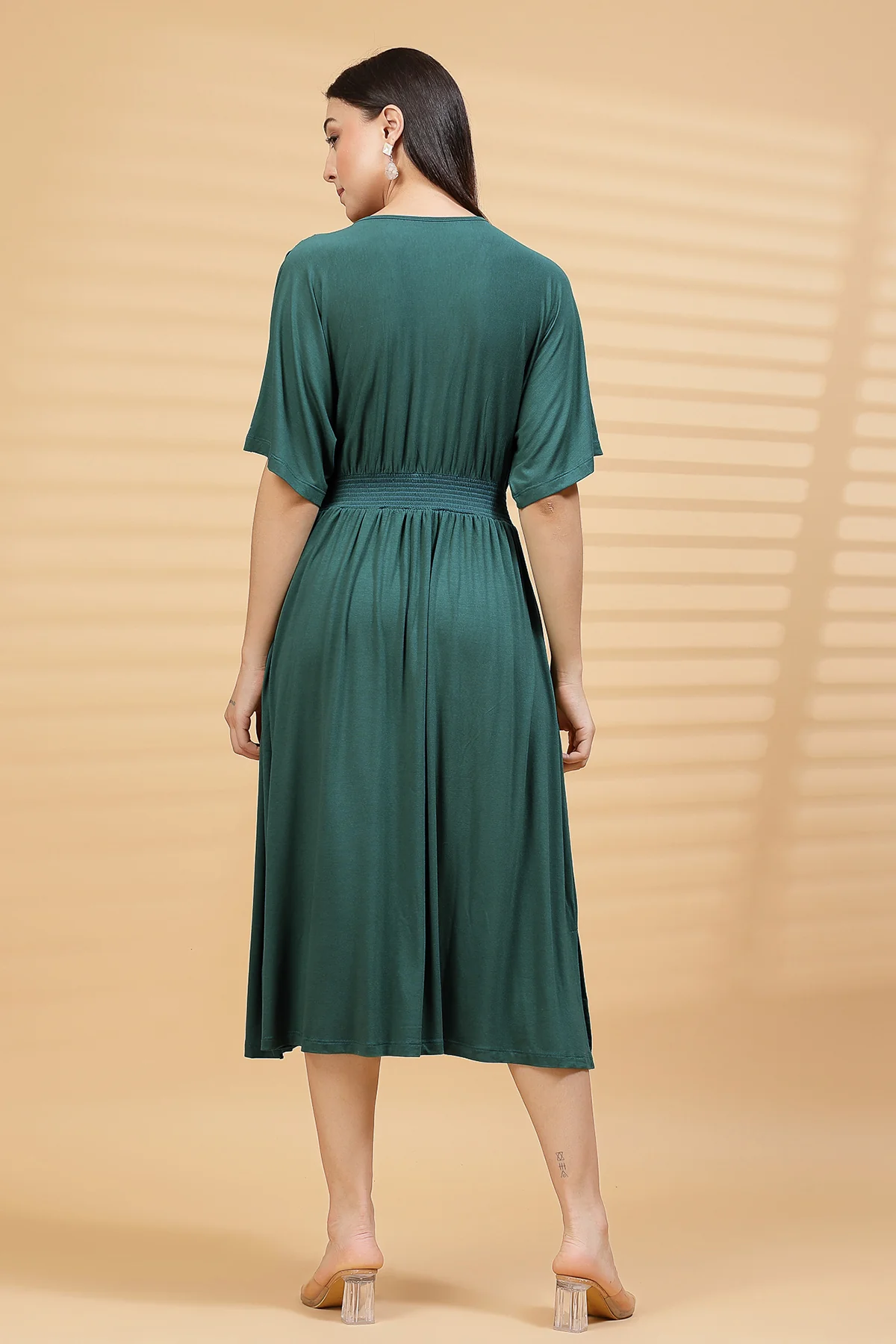 Deep Emerald Solid Smocked Waist Zipless Feeding Dress - Image 4
