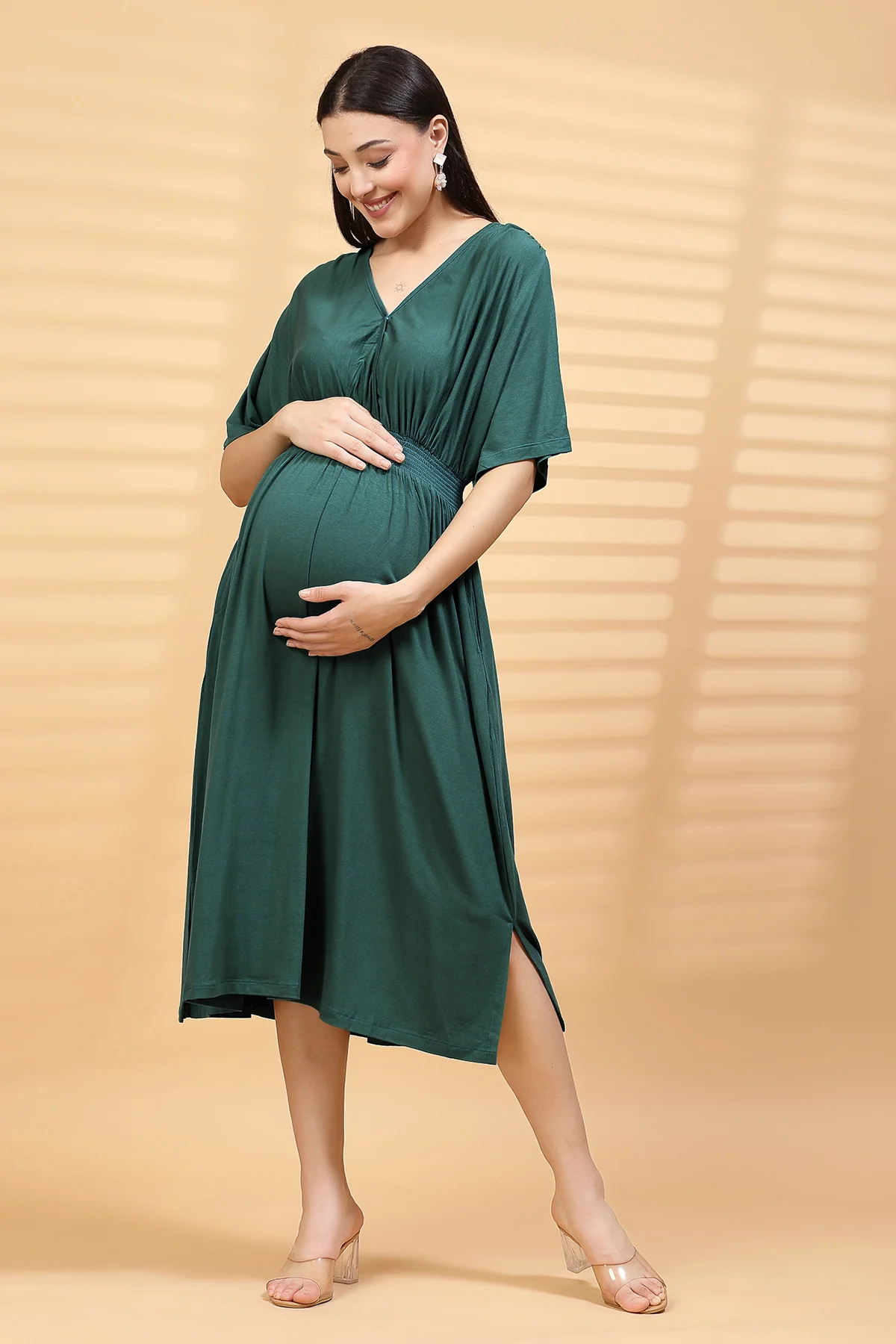 Deep Emerald Solid Smocked Waist Zipless Feeding Dress - Image 8