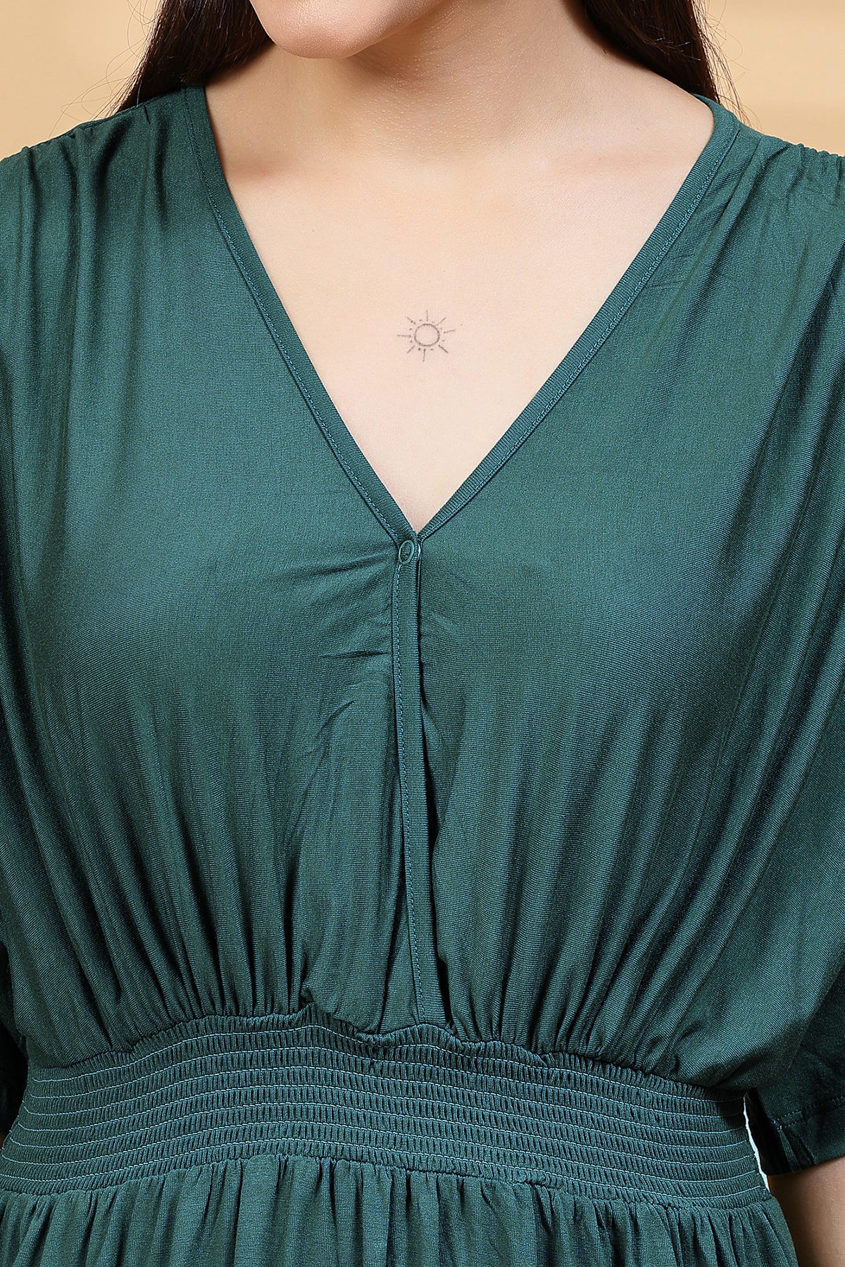 Deep Emerald Solid Smocked Waist Zipless Feeding Dress - Image 9