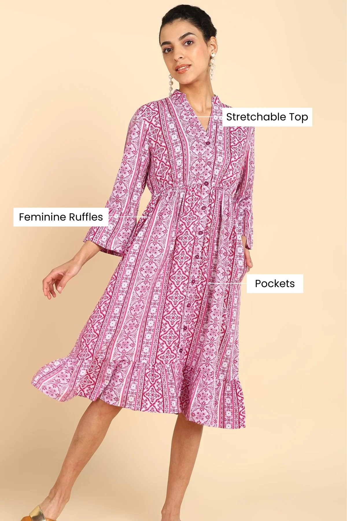 Deep Fuschia Tiered Shirt Dress for Zipless Feeding - Image 3