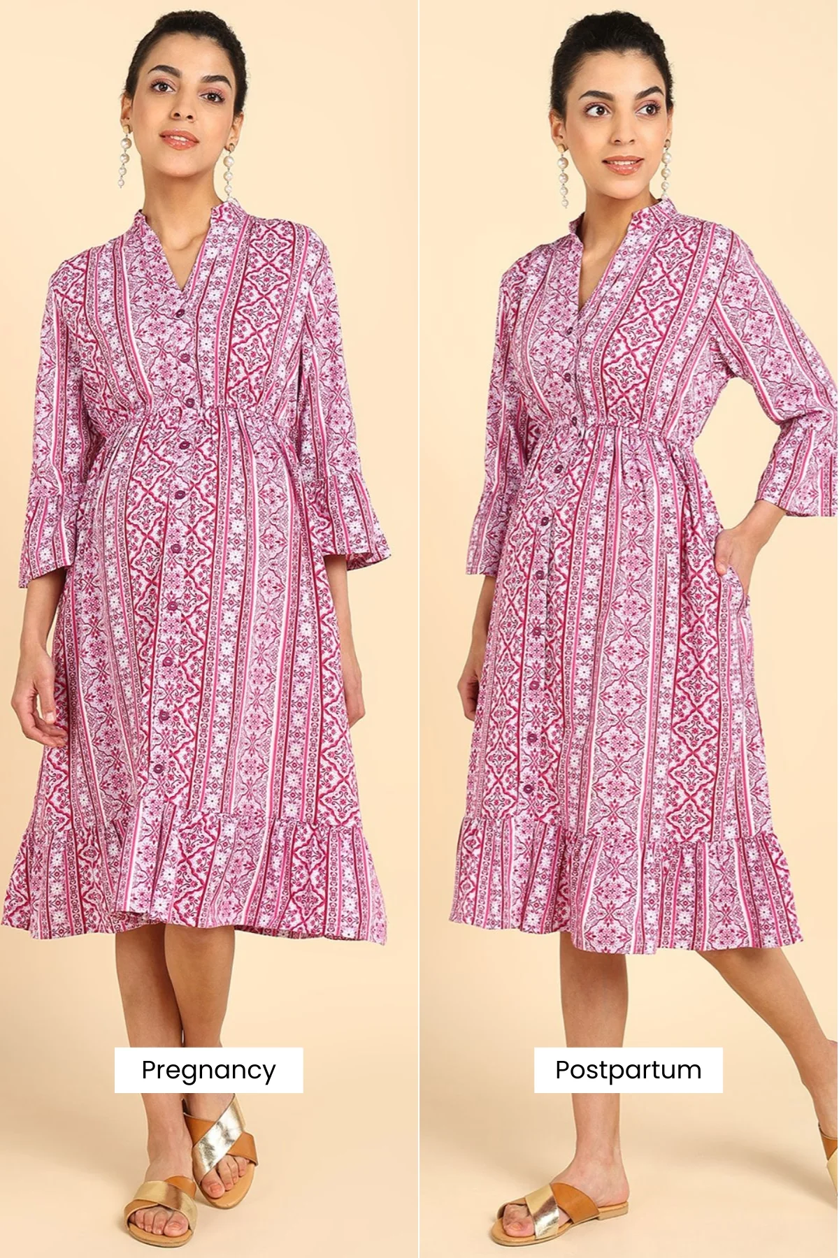 Deep Fuschia Tiered Shirt Dress for Zipless Feeding - Image 4