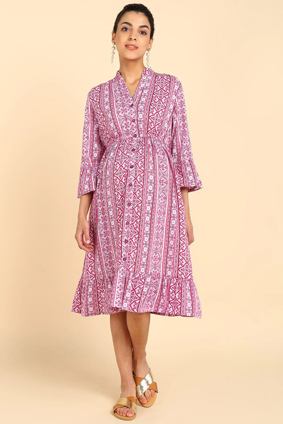 Deep Fuschia Tiered Shirt Dress for Zipless Feeding - Image 5