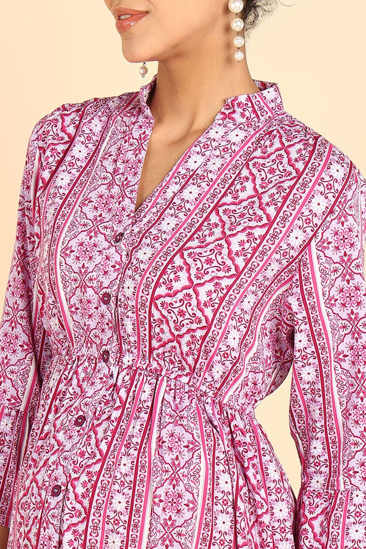 Deep Fuschia Tiered Shirt Dress for Zipless Feeding - Image 6