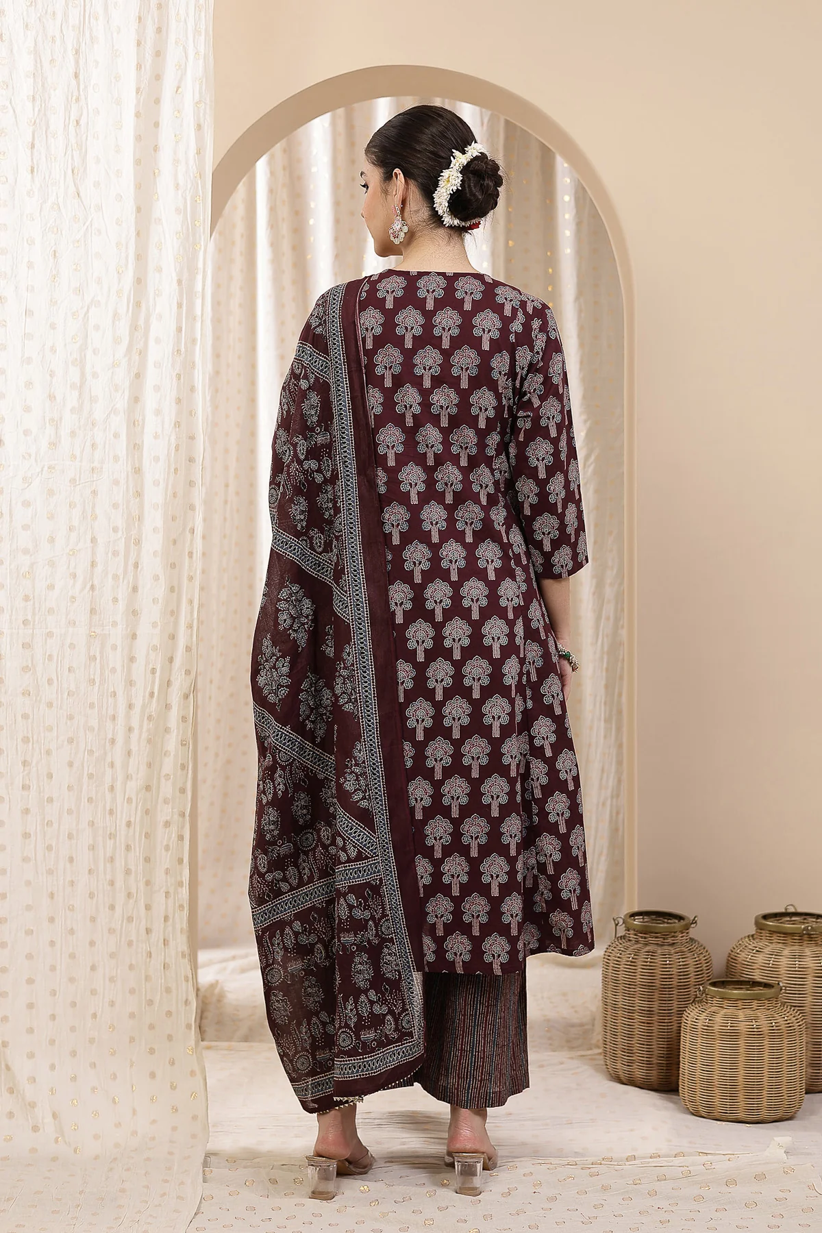 Deep Purple 100% Cotton Concealed Zip Feeding Maternity Kurta Set with Dupatta - Image 3
