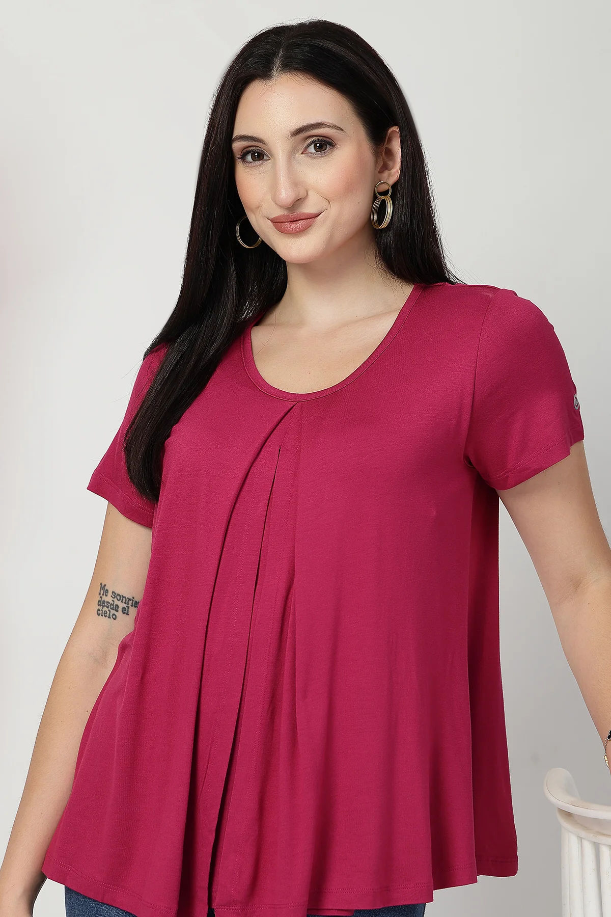 Deep Rose Front & Back Pleated Zipless Nursing Top - Image 11