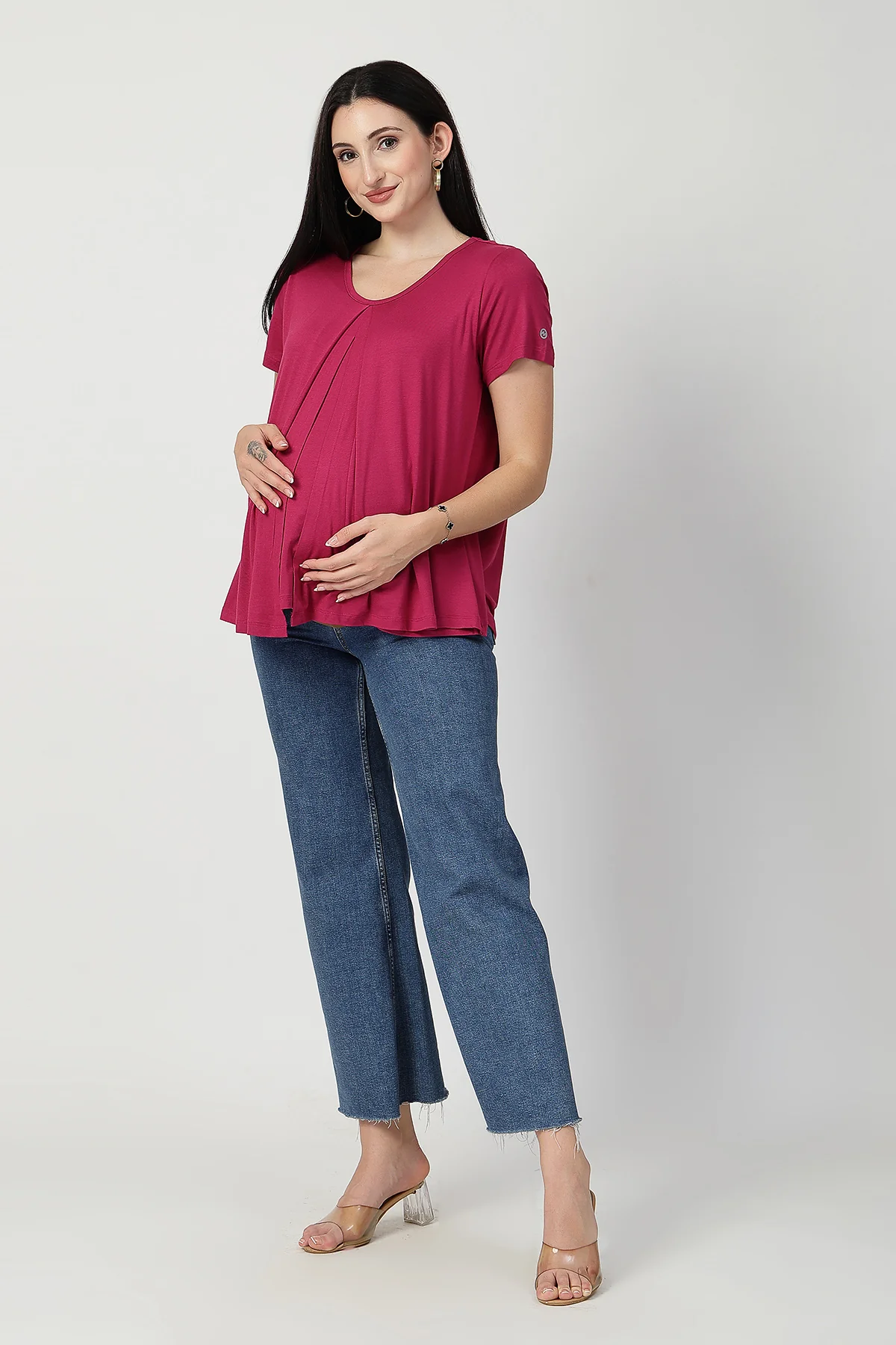 Deep Rose Front & Back Pleated Zipless Nursing Top - Image 12