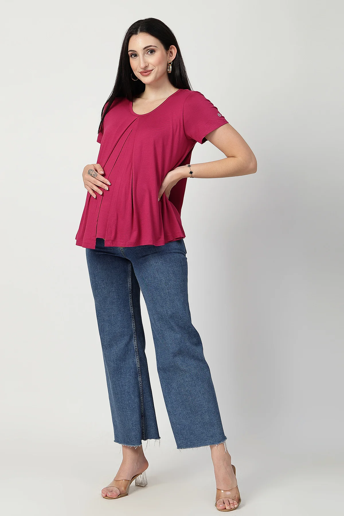 Deep Rose Front & Back Pleated Zipless Nursing Top - Image 13