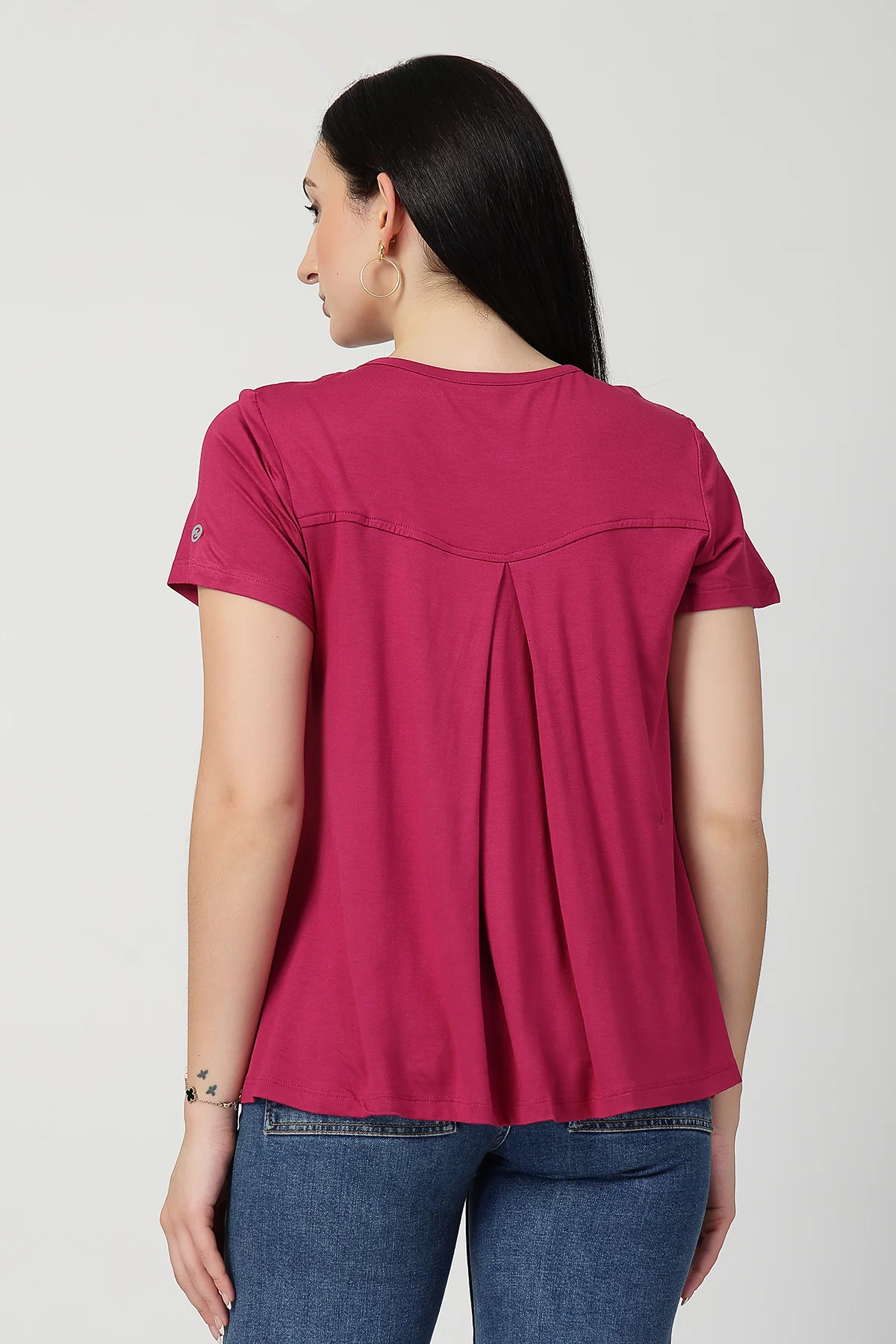 Deep Rose Front & Back Pleated Zipless Nursing Top - Image 3
